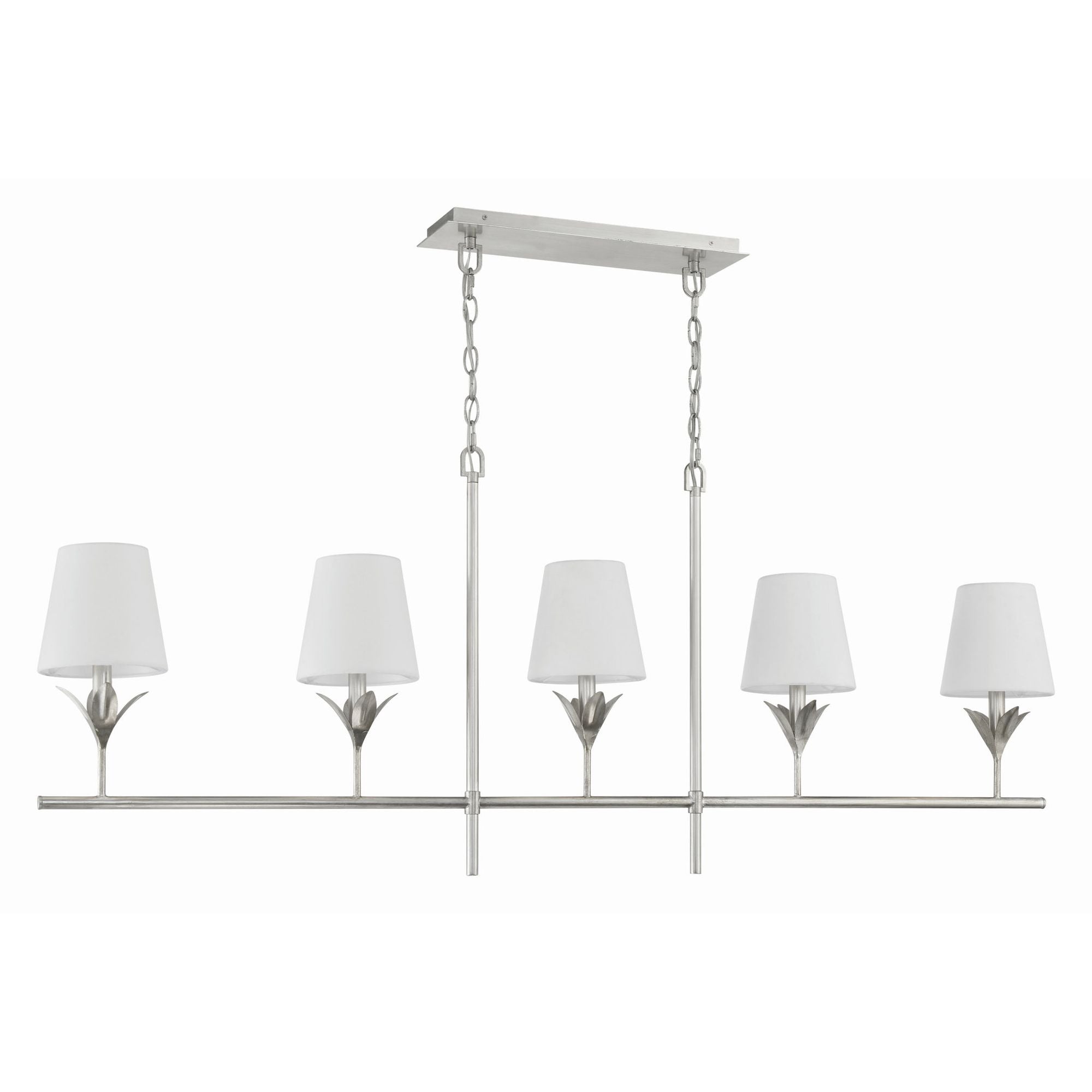 Broche 5 Light Antique Silver Linear Chandelier Silk Shade 53.5"W x 21"H x 6"D