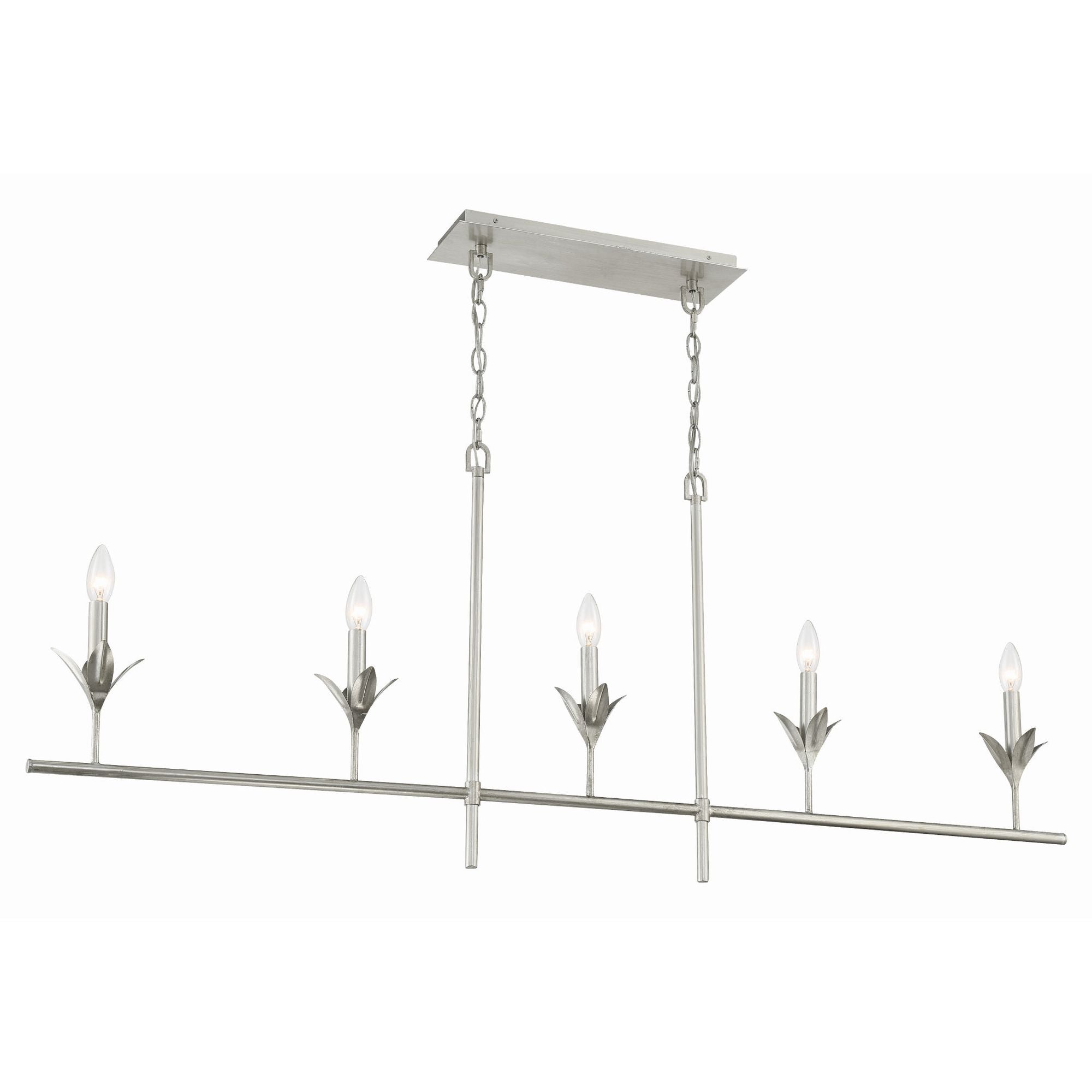 Broche 5 Light Antique Silver Linear Chandelier Silk Shade 53.5"W x 21"H x 6"D