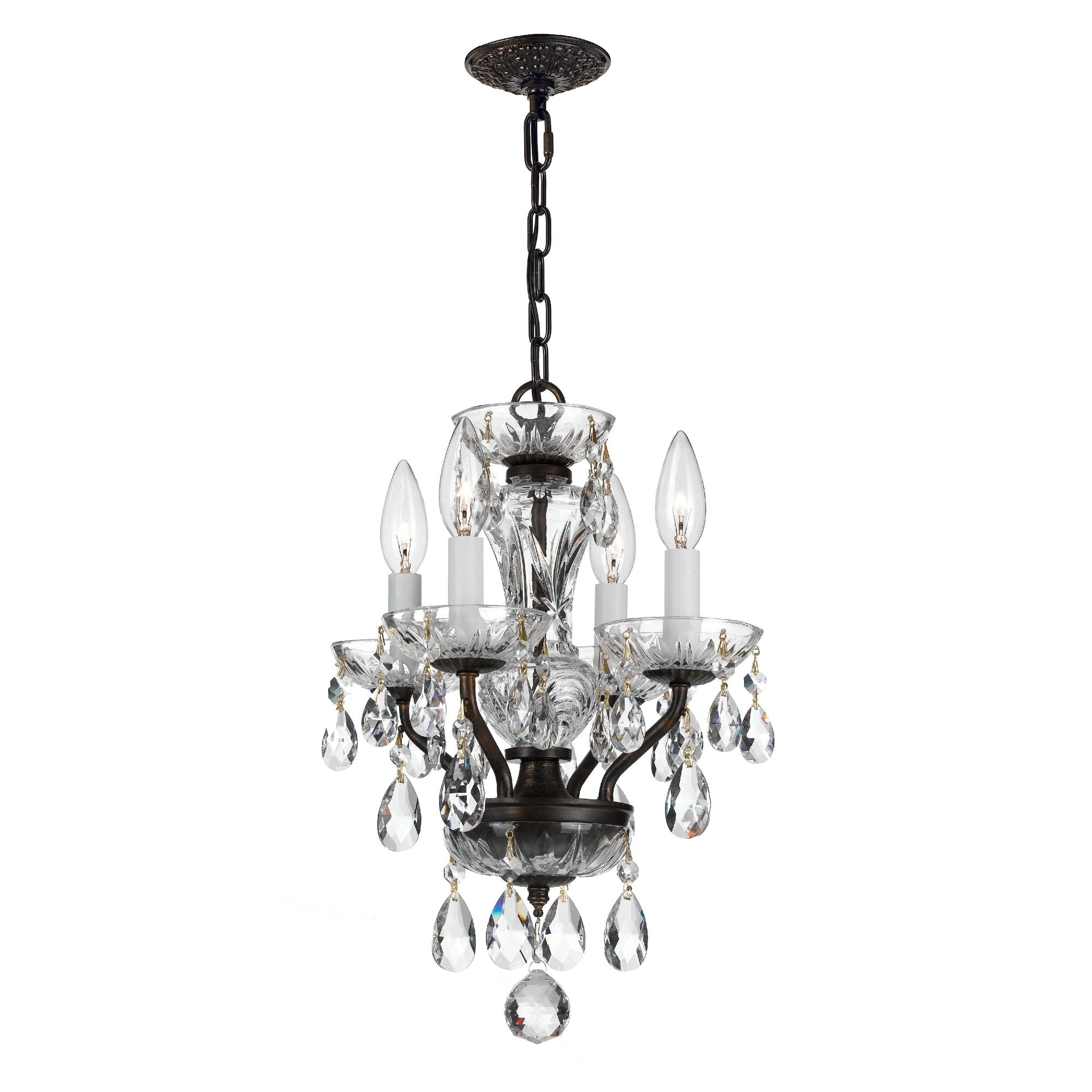 Traditional Crystal 4 Light Hand Cut Crystal English Bronze Mini Chandelier Hand Cut Crystal 11"W x 15"H x 11"D