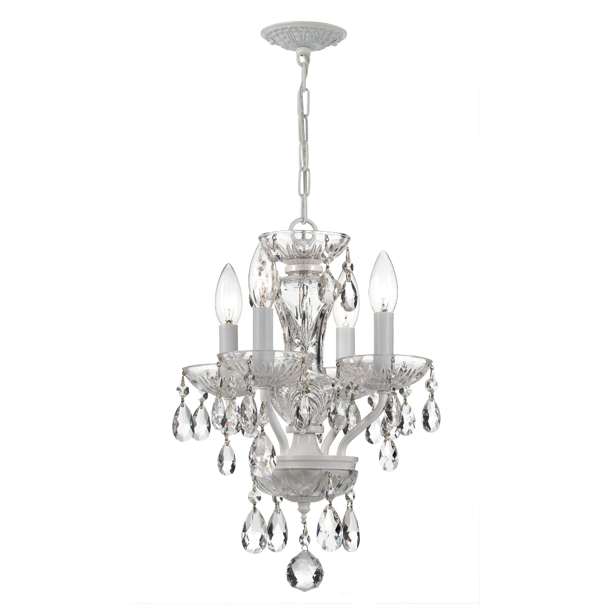 Traditional Crystal 4 Light Hand Cut Crystal Wet White Mini Chandelier Hand Cut Crystal 11"W x 15"H x 11"D