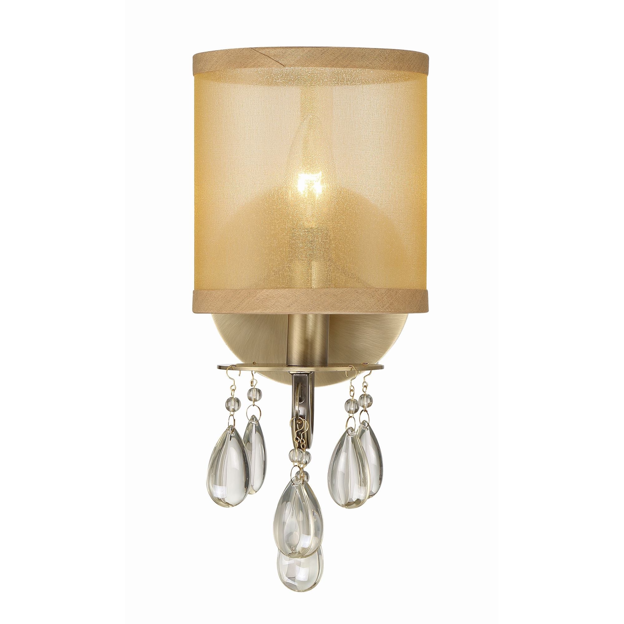 Hampton 1 Light Antique Brass Sconce Etruscan Teardrop Almond Silk Shade 5.5"W x 13"H x 7.5"D