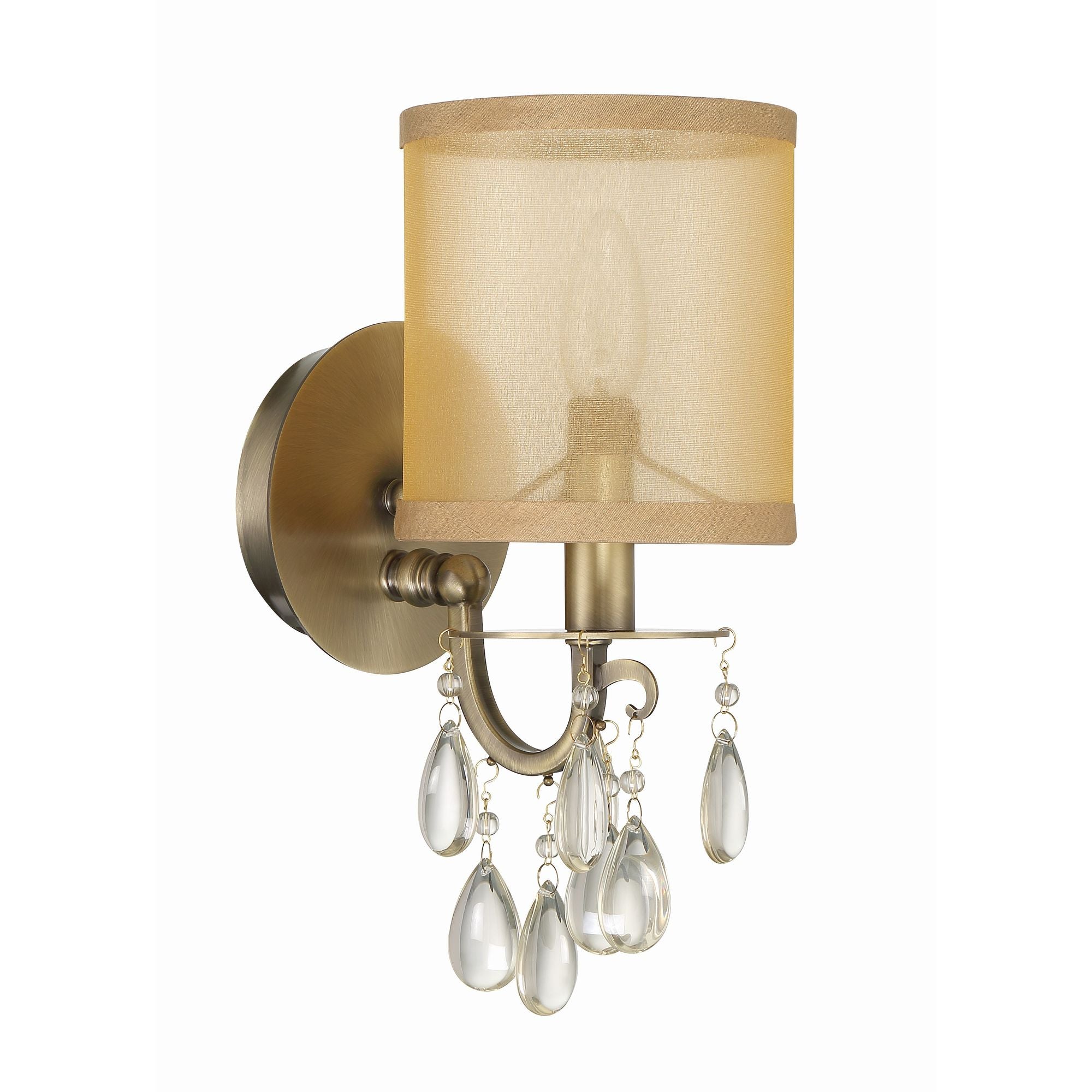 Hampton 1 Light Antique Brass Sconce Etruscan Teardrop Almond Silk Shade 5.5"W x 13"H x 7.5"D