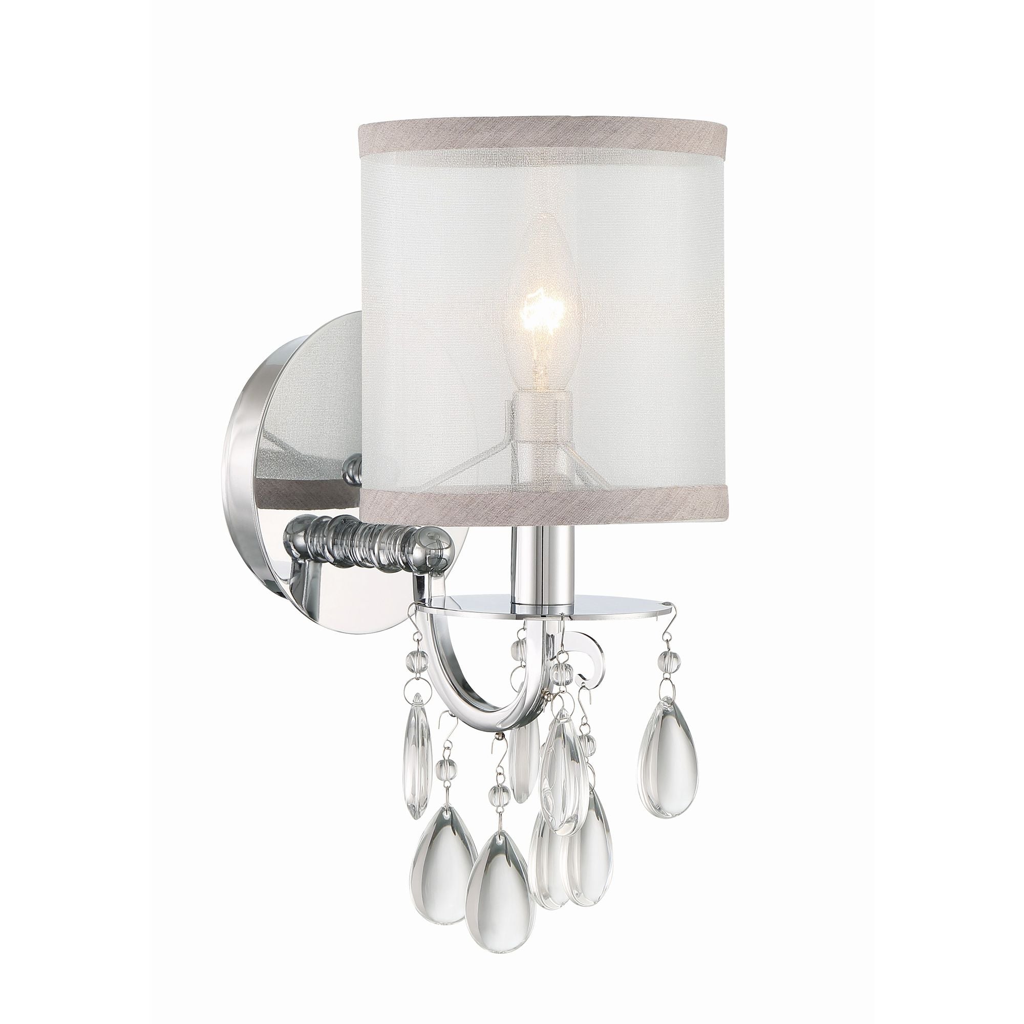 Hampton 1 Light Polished Chrome Sconce Clear Teardrop Almond Silk Shade 5.5"W x 13"H x 7.5"D