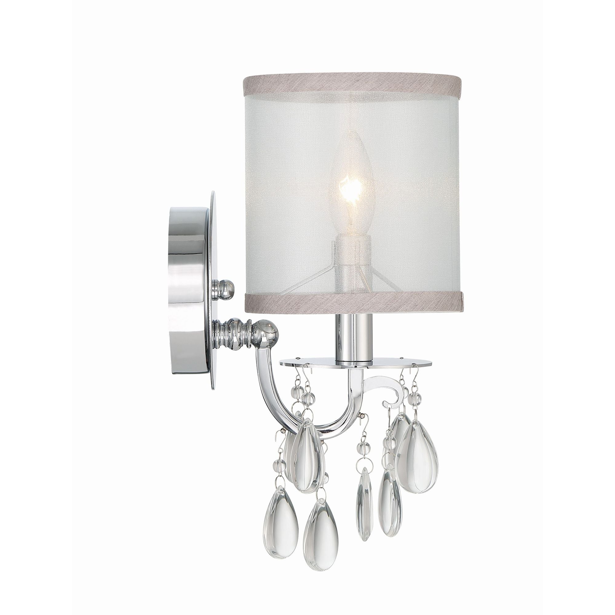Hampton 1 Light Polished Chrome Sconce Clear Teardrop Almond Silk Shade 5.5"W x 13"H x 7.5"D