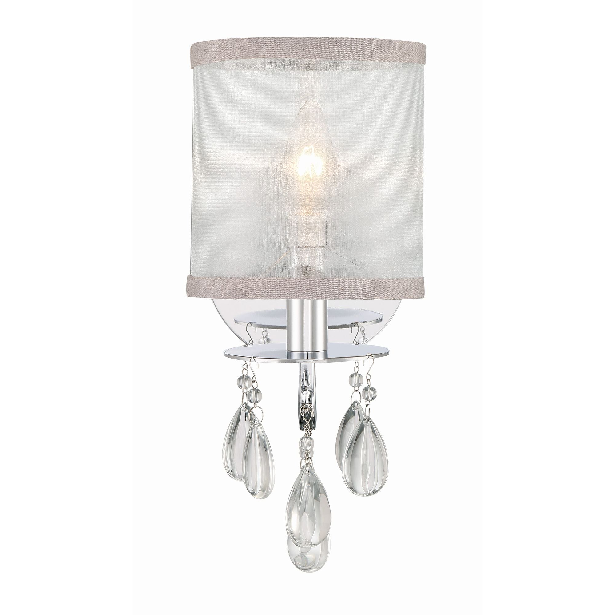 Hampton 1 Light Polished Chrome Sconce Clear Teardrop Almond Silk Shade 5.5"W x 13"H x 7.5"D