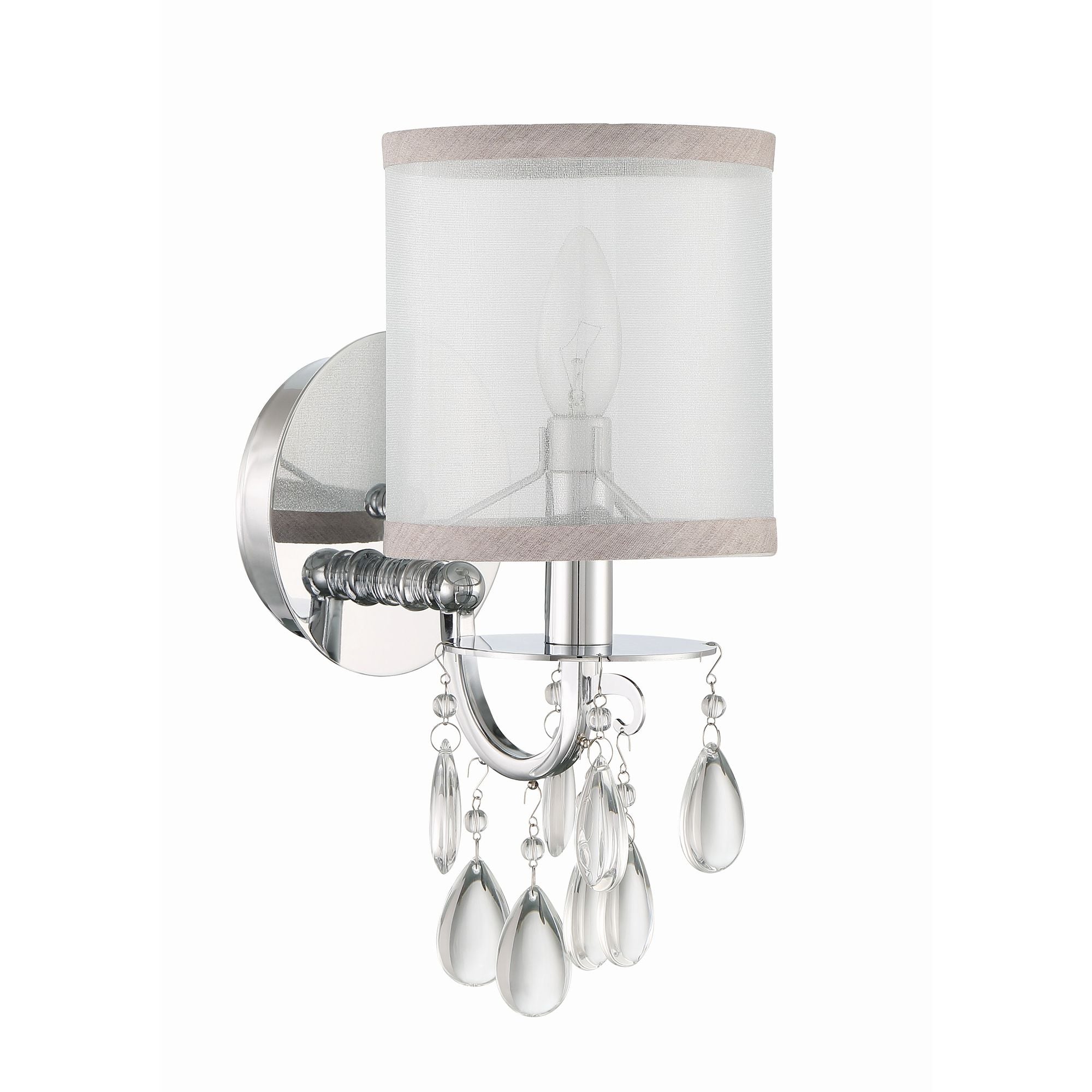 Hampton 1 Light Polished Chrome Sconce Clear Teardrop Almond Silk Shade 5.5"W x 13"H x 7.5"D