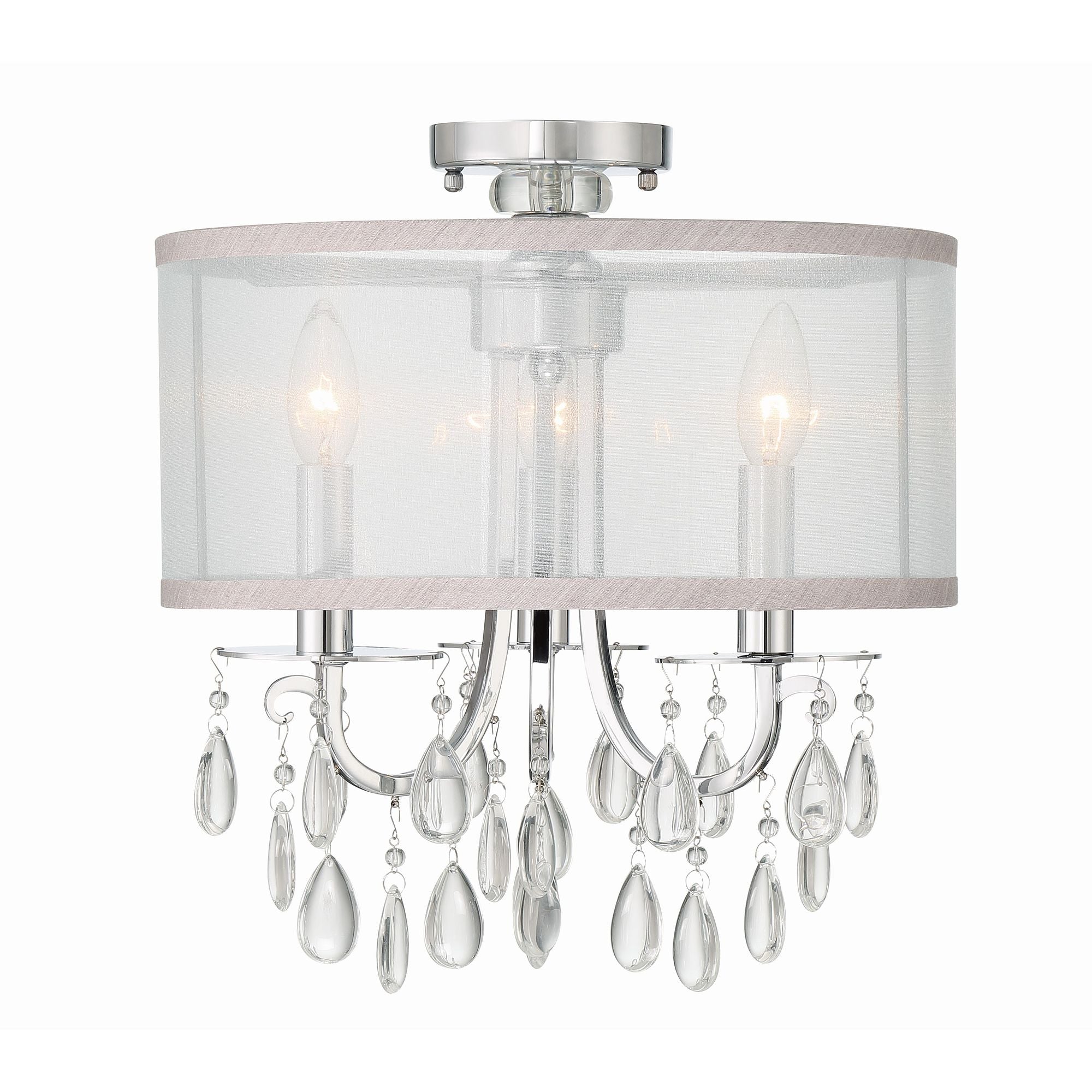 Hampton 3 Light Polished Chrome Semi Flush Mount Clear Teardrop Almond Silk Shade 14"W x 17"H x 14"D