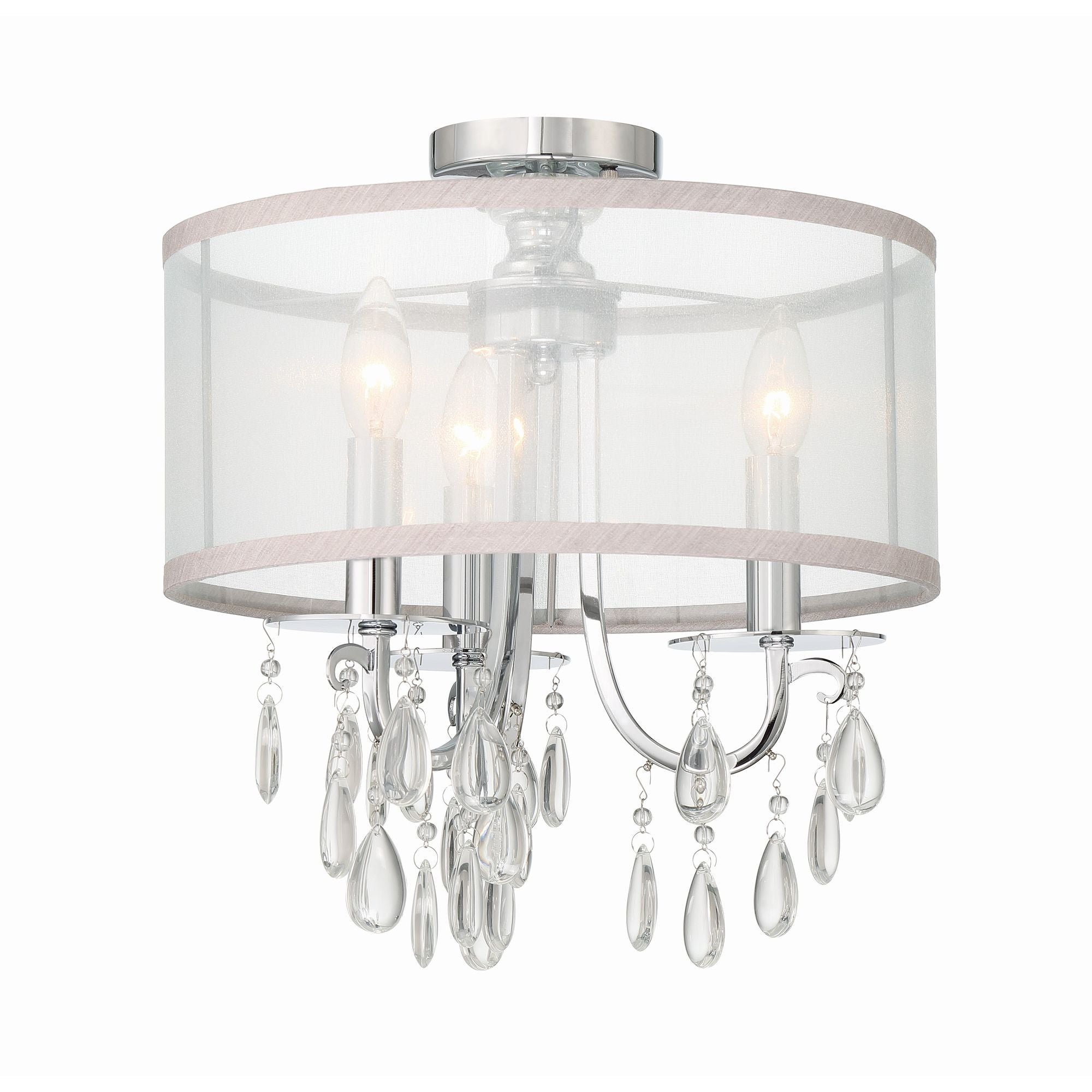Hampton 3 Light Polished Chrome Semi Flush Mount Clear Teardrop Almond Silk Shade 14"W x 17"H x 14"D