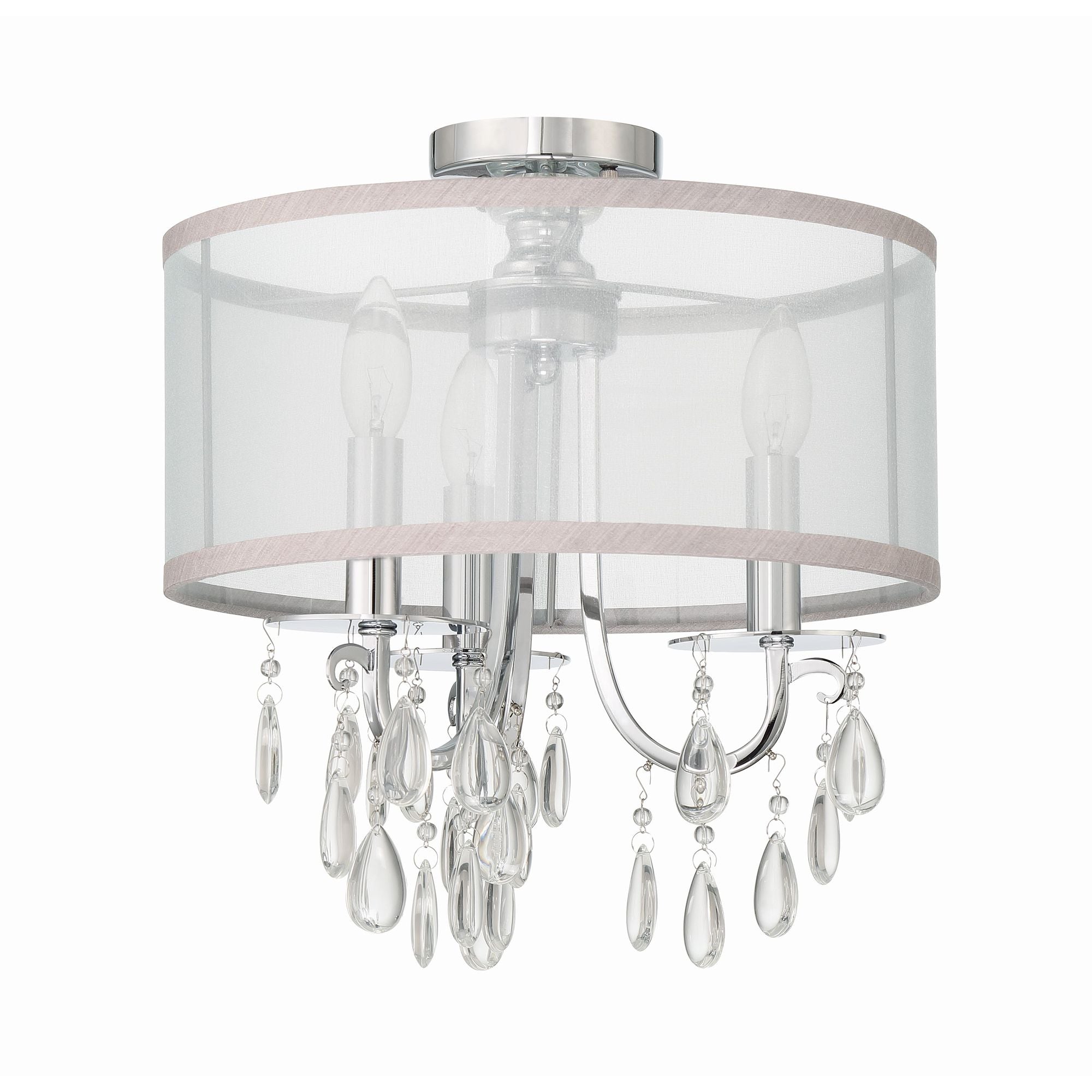 Hampton 3 Light Polished Chrome Semi Flush Mount Clear Teardrop Almond Silk Shade 14"W x 17"H x 14"D