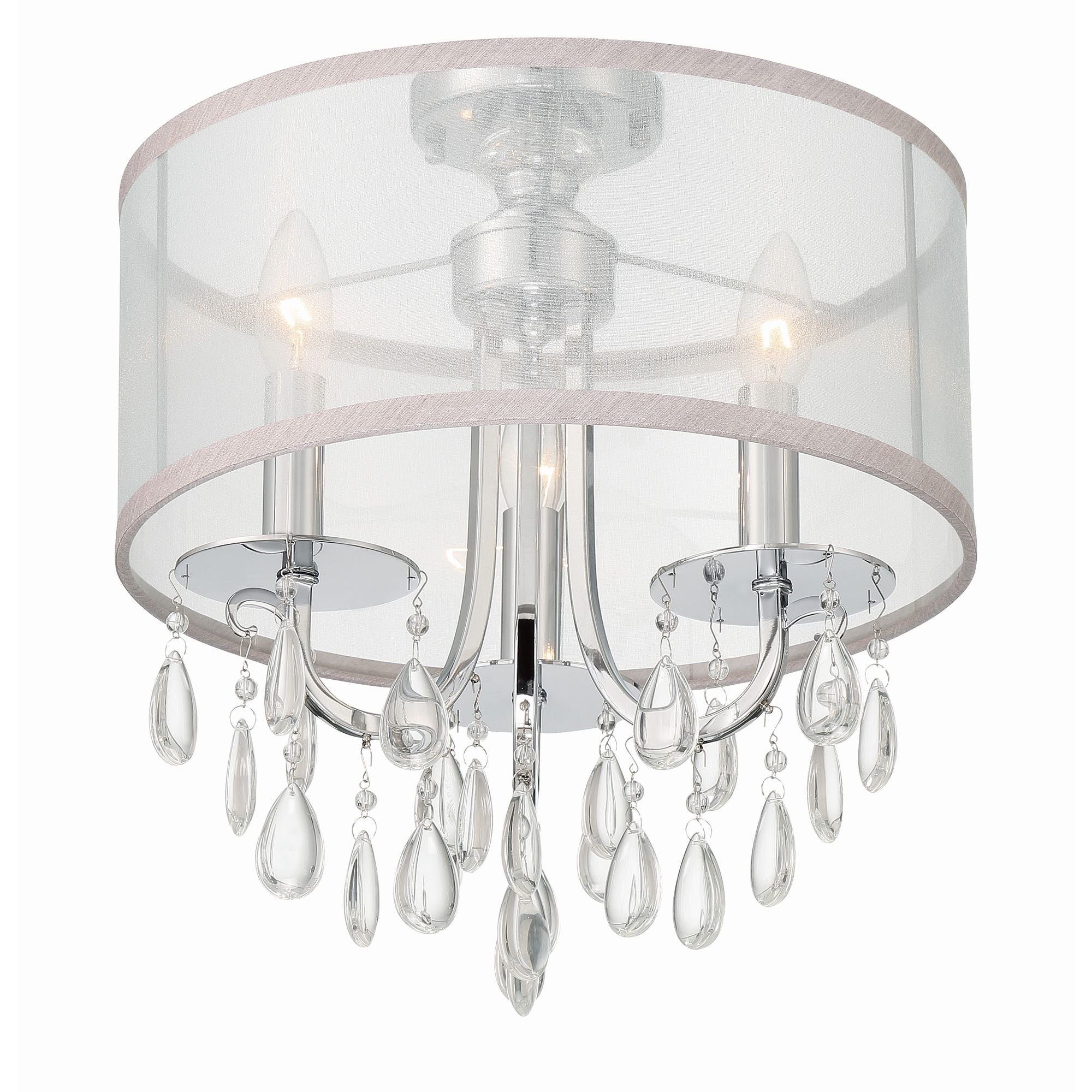 Hampton 3 Light Polished Chrome Semi Flush Mount Clear Teardrop Almond Silk Shade 14"W x 17"H x 14"D