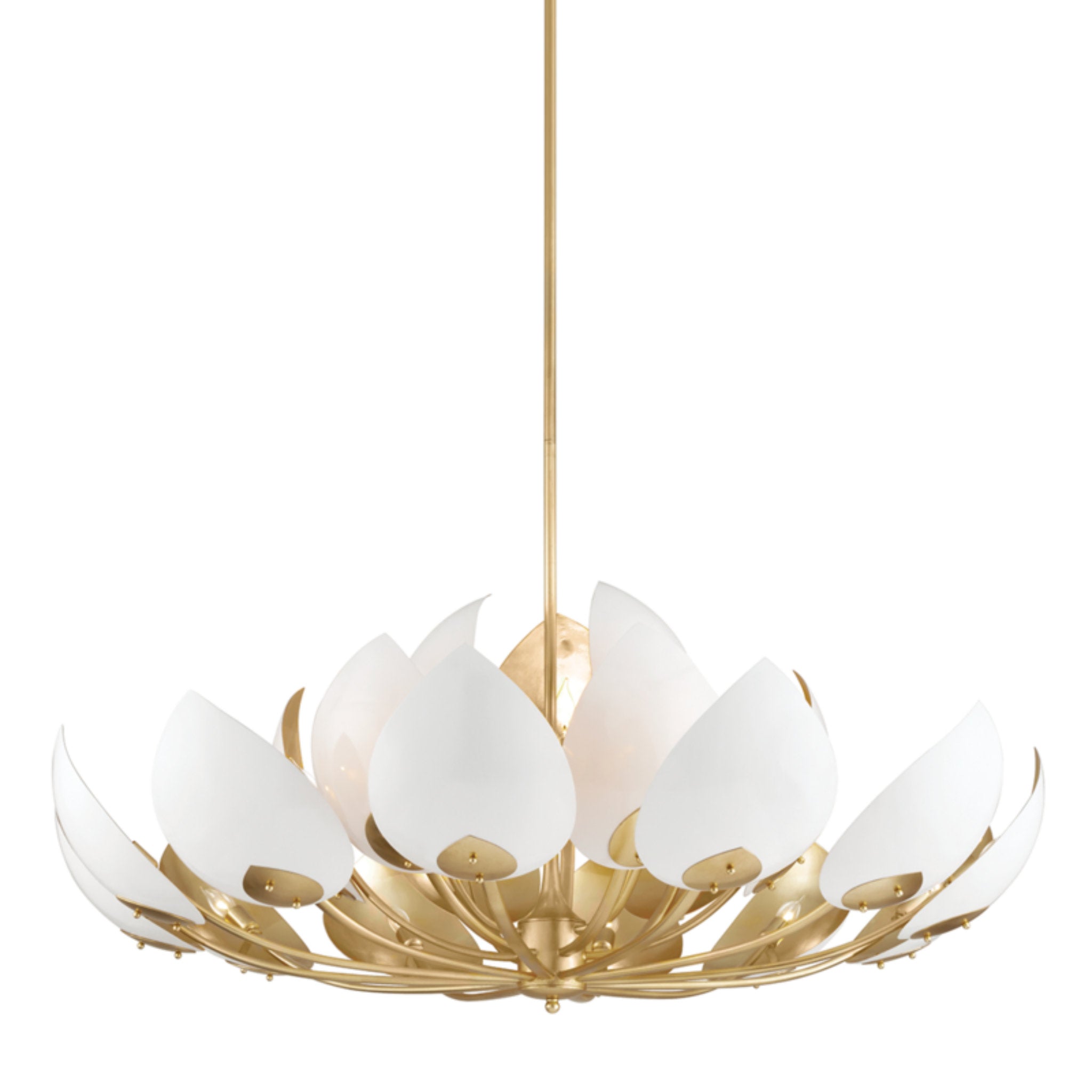 Lotus 21-Light Chandelier in Gold Leaf 54W x 23H (White)
