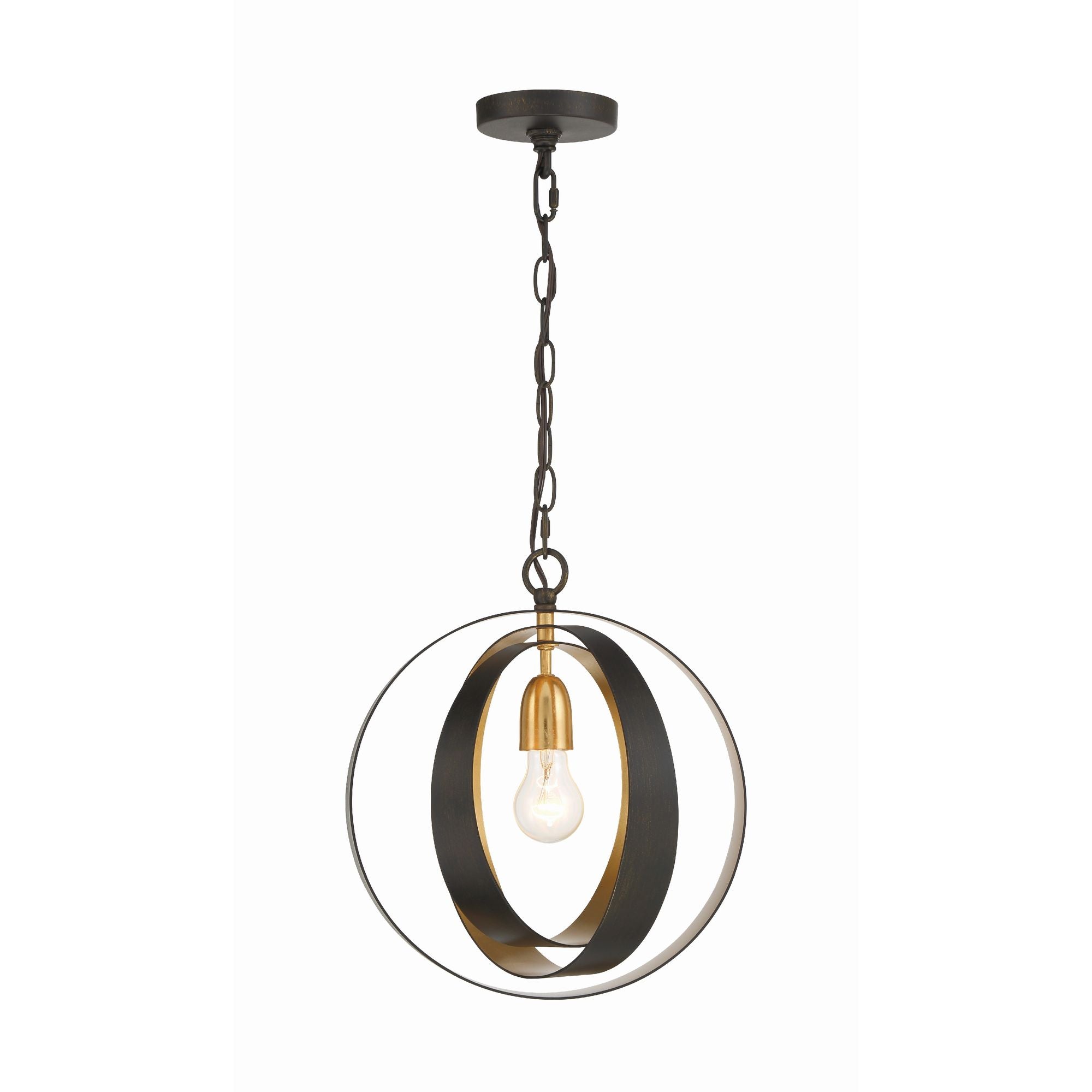 Luna 1 Light English Bronze + Antique Gold Sphere Mini Pendant 12"W x 13.75"H x 12"D