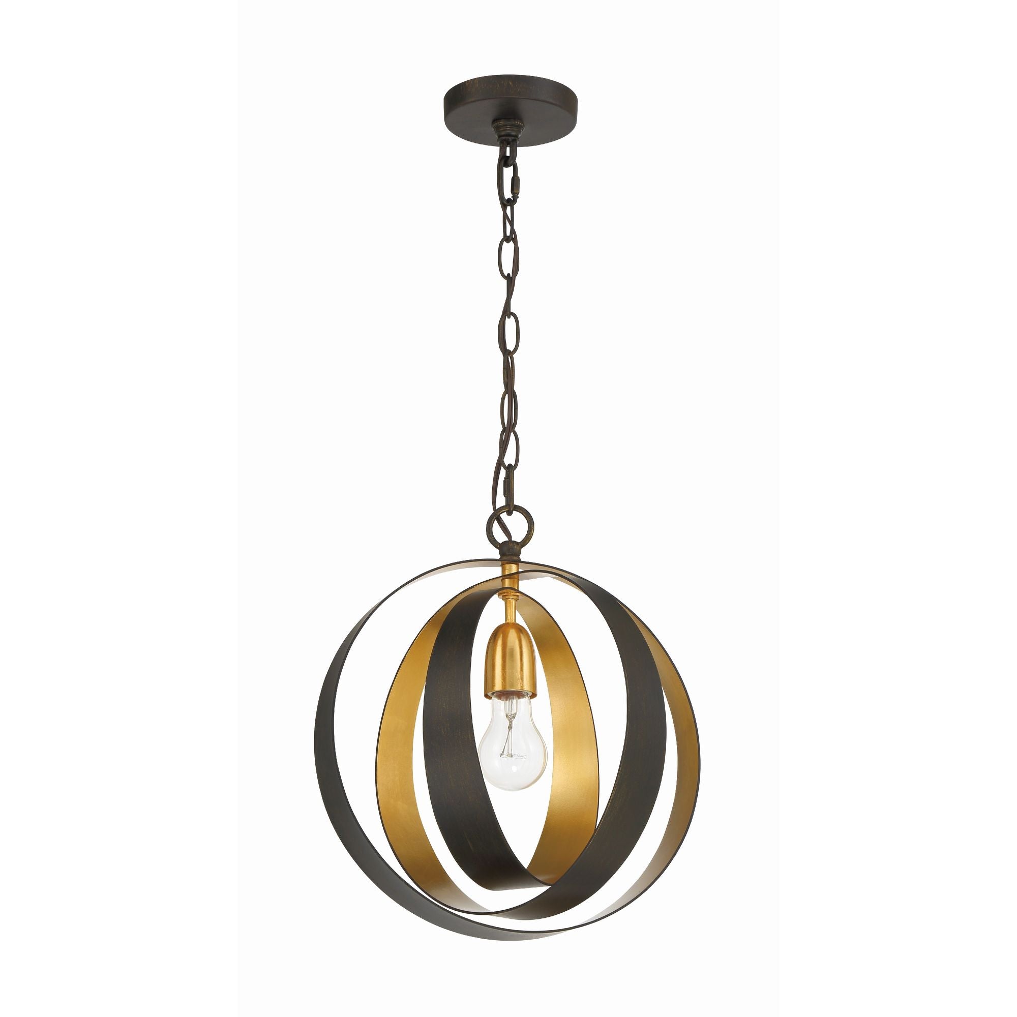 Luna 1 Light English Bronze + Antique Gold Sphere Mini Pendant 12"W x 13.75"H x 12"D