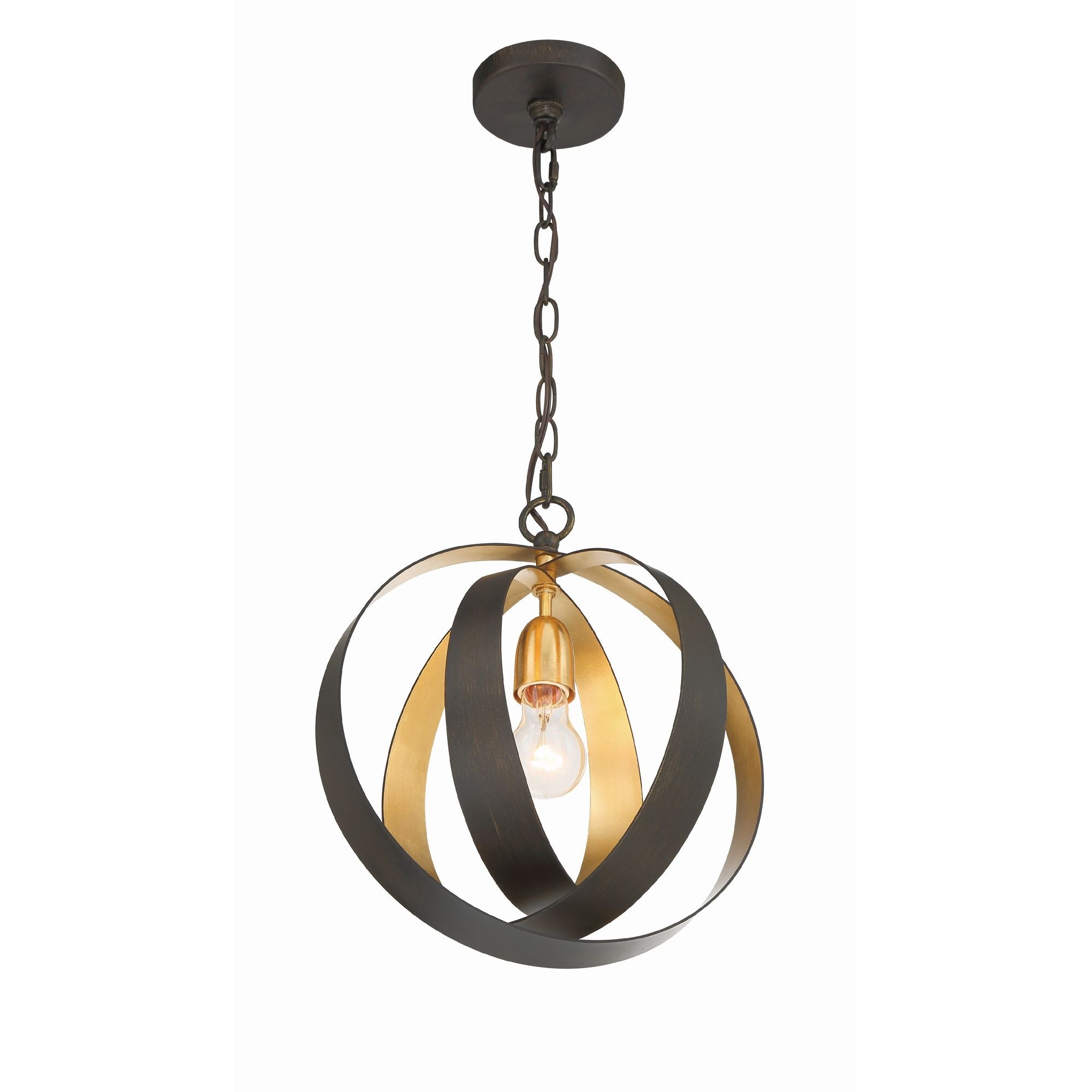 Luna 1 Light English Bronze + Antique Gold Sphere Mini Pendant 12"W x 13.75"H x 12"D