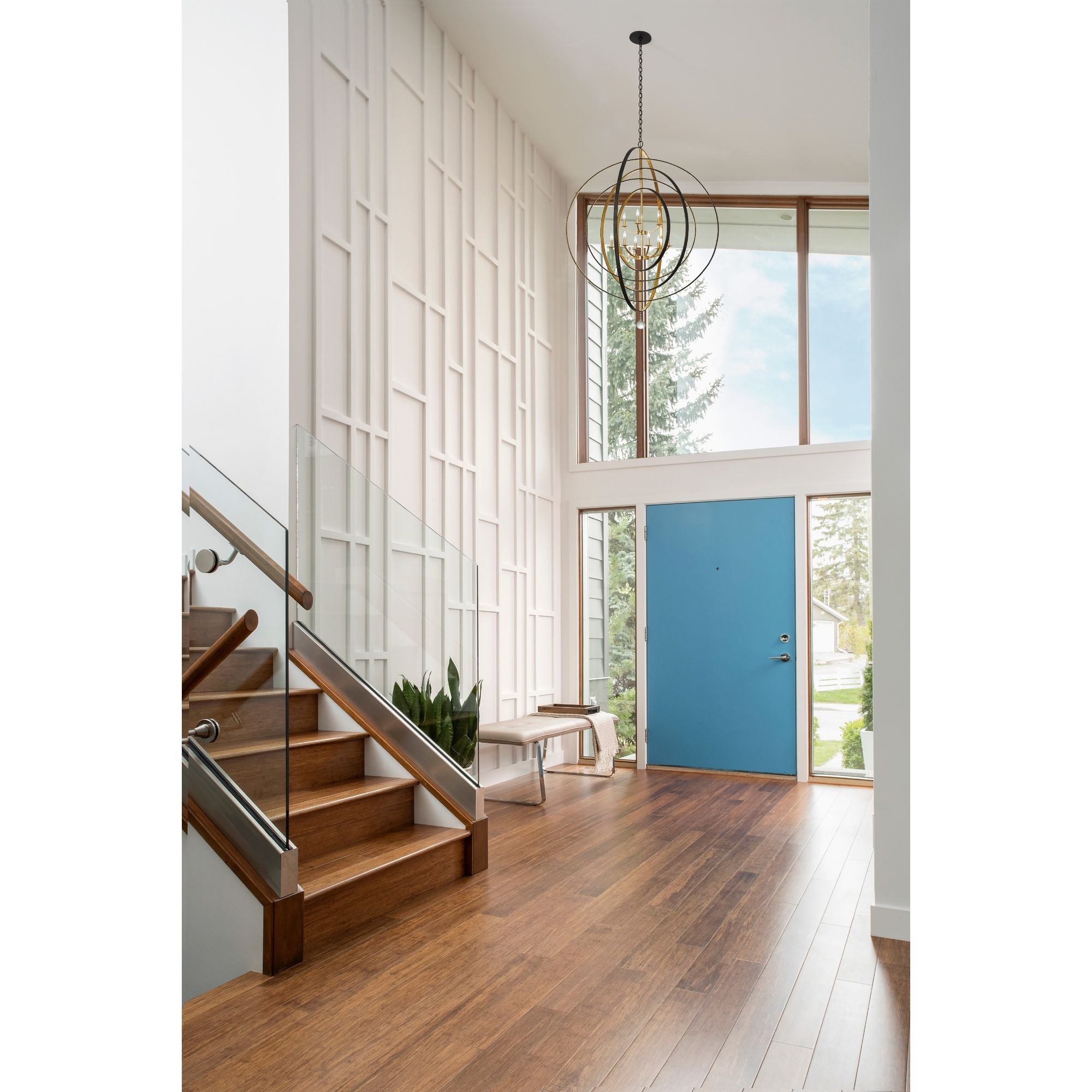 Luna 9 Light English Bronze + Antique Gold Chandelier 48"W x 58.5"H x 48"D