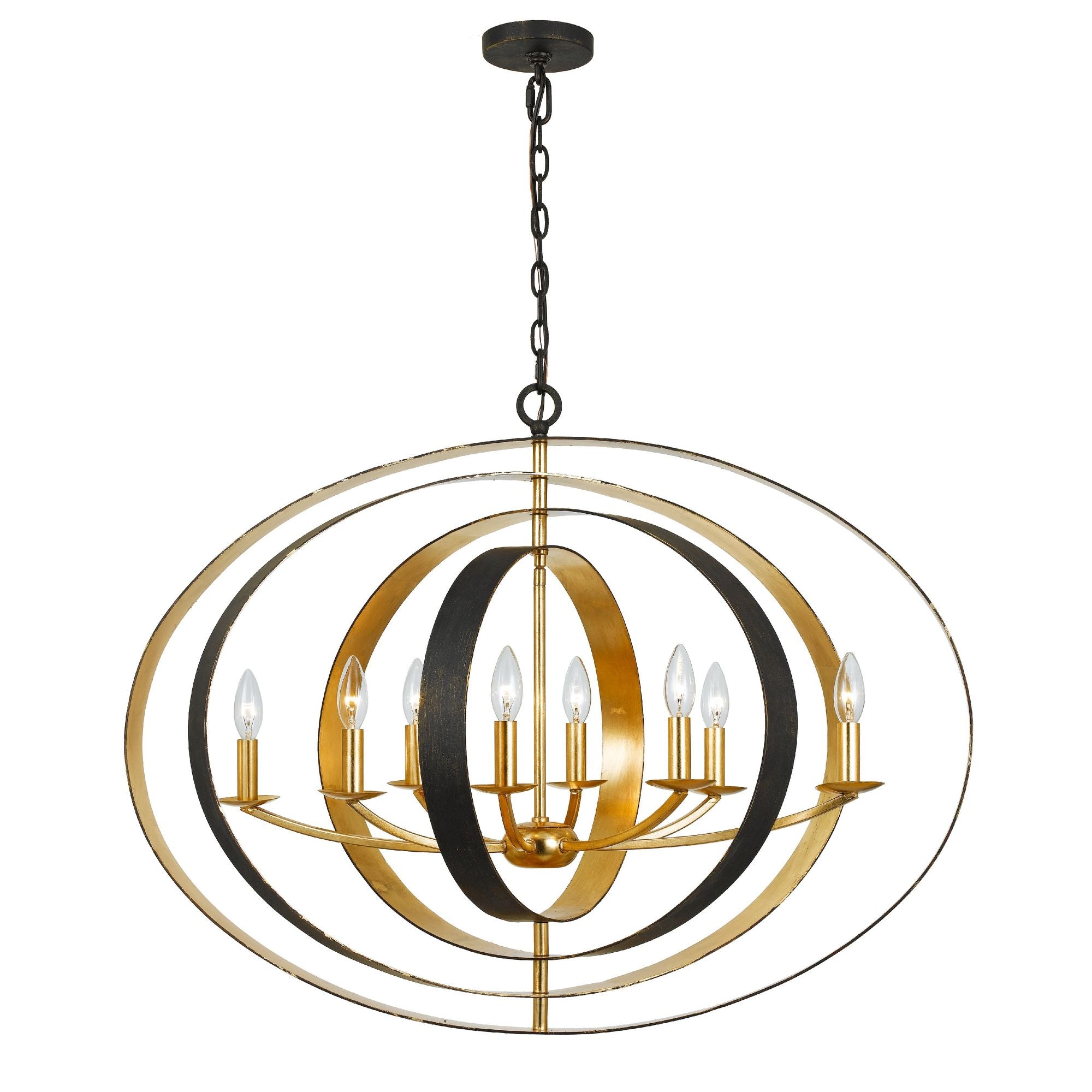 Luna 8 Light English Bronze + Antique Gold Oval Chandelier 36"W x 26.5"H x 36"D