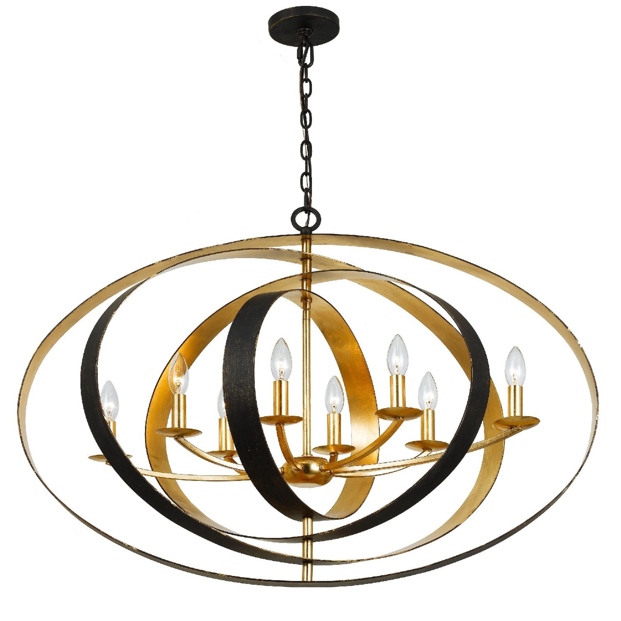 Luna 8 Light English Bronze + Antique Gold Oval Chandelier 36"W x 26.5"H x 36"D