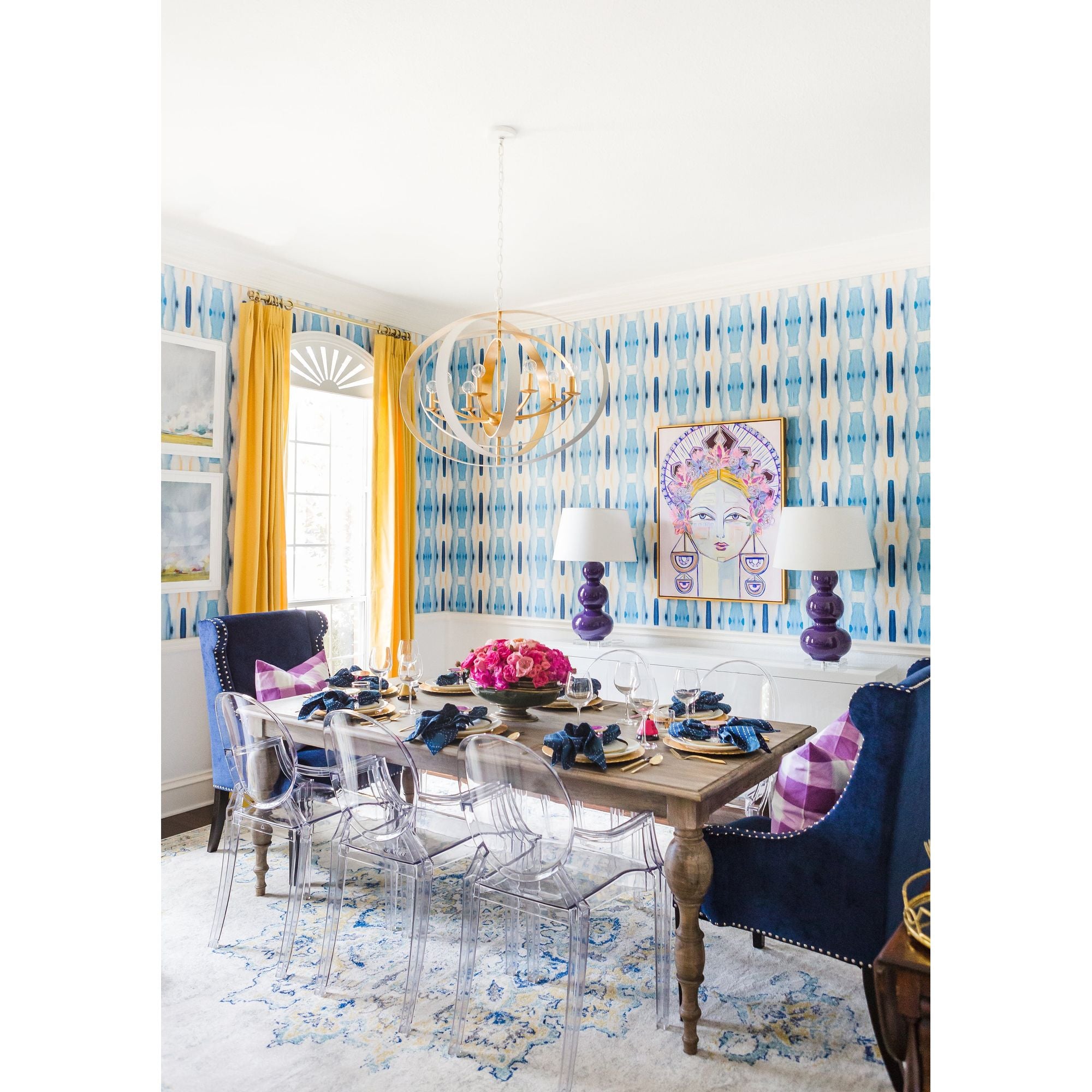 Luna 8 Light Matte White + Antique Gold Chandelier 36"W x 26.5"H x 36"D