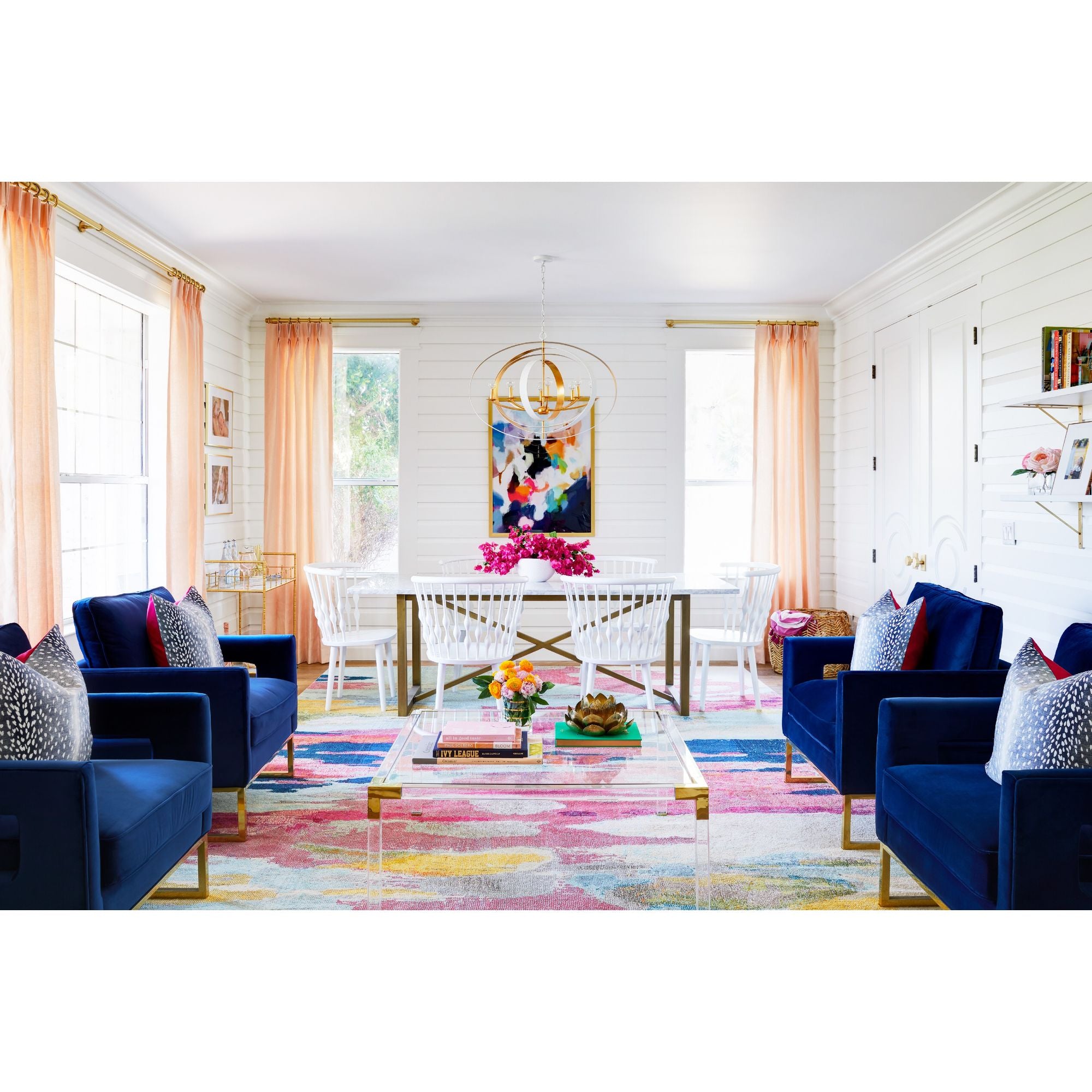 Luna 8 Light Matte White + Antique Gold Chandelier 36"W x 26.5"H x 36"D