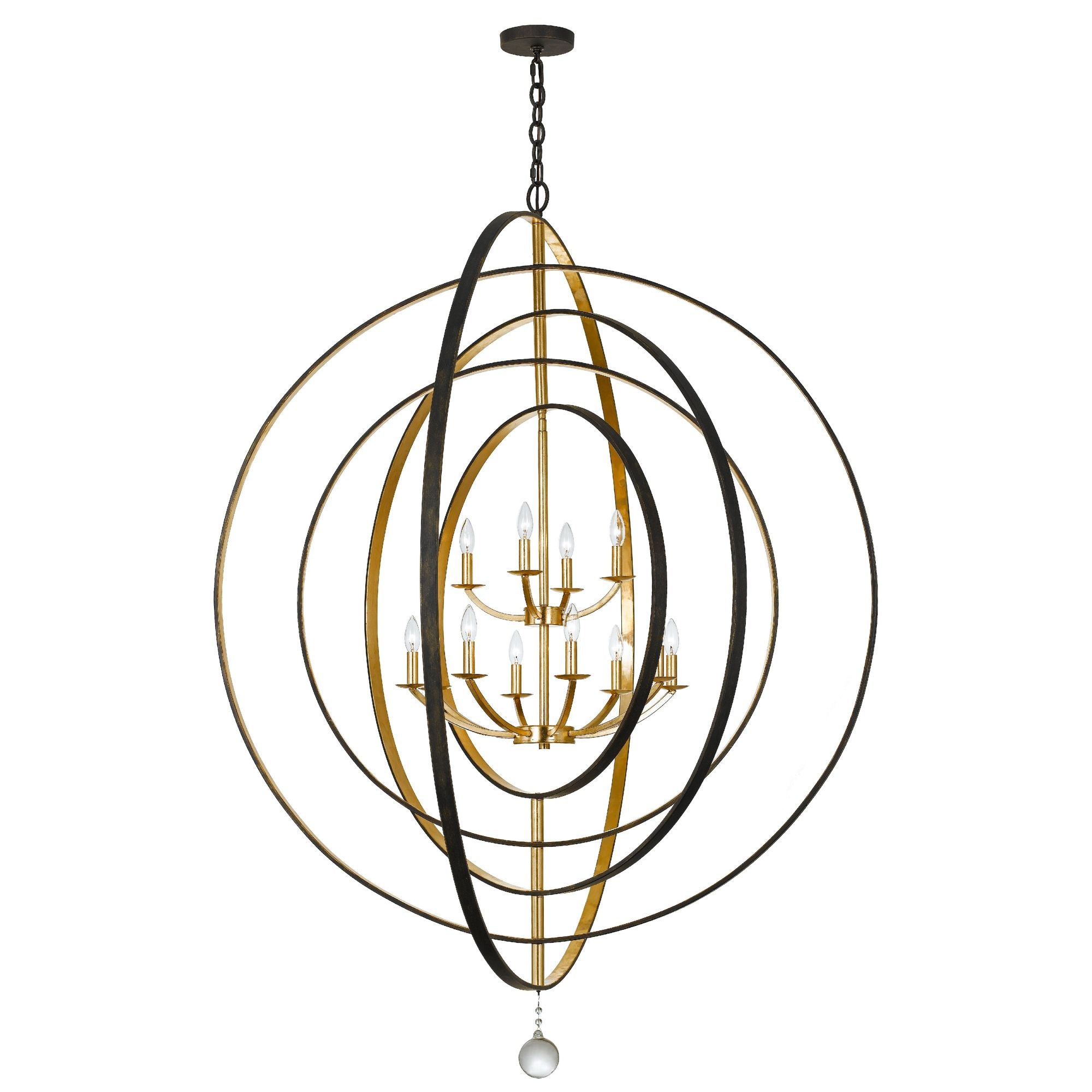 Luna 12 Light English Bronze + Antique Gold Chandelier 60"W x 63"H x 60"D
