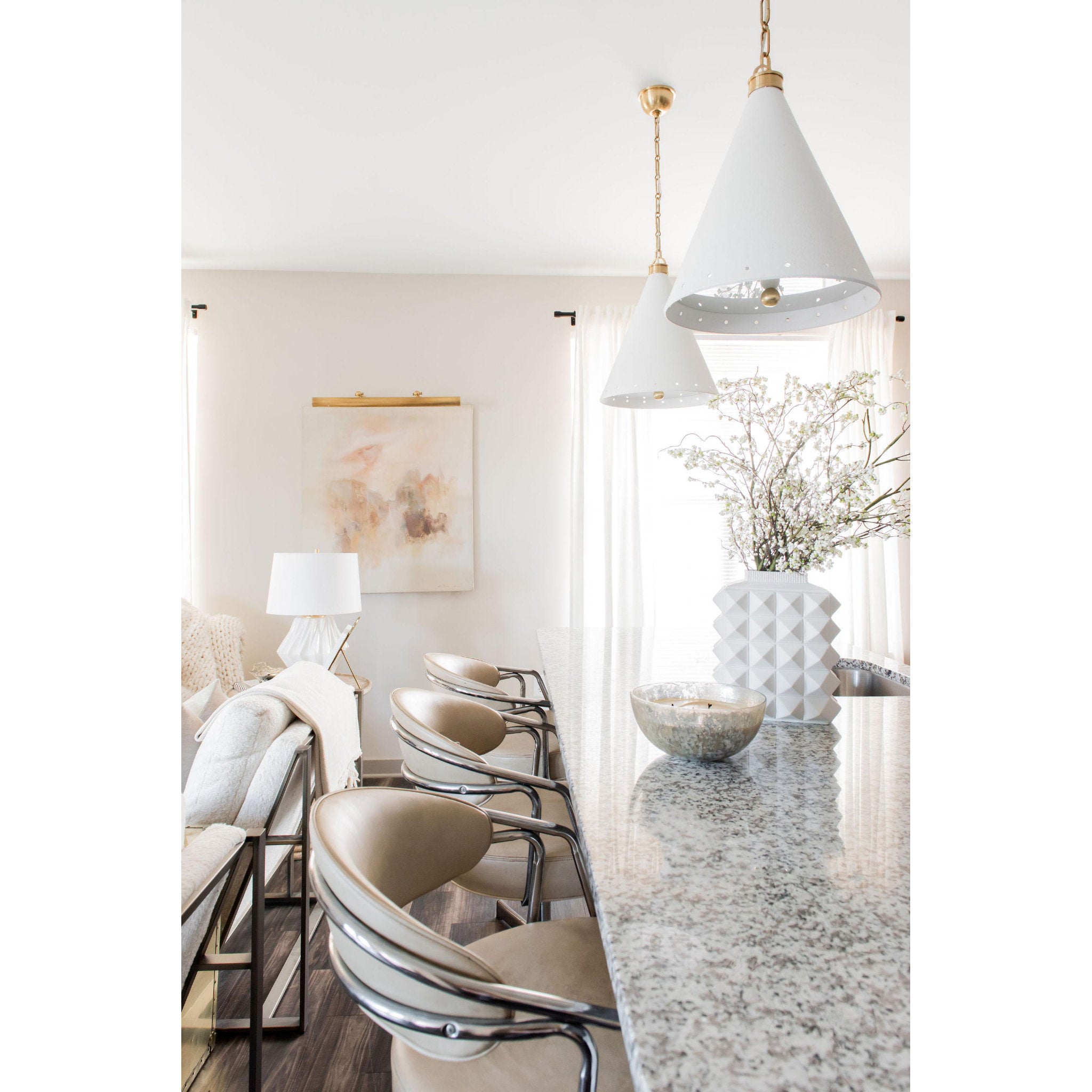 Plaster No.1 1-Light Pendant in Aged Brass/White Plaster by Mark D. Sikes 15L x 15W x 19H