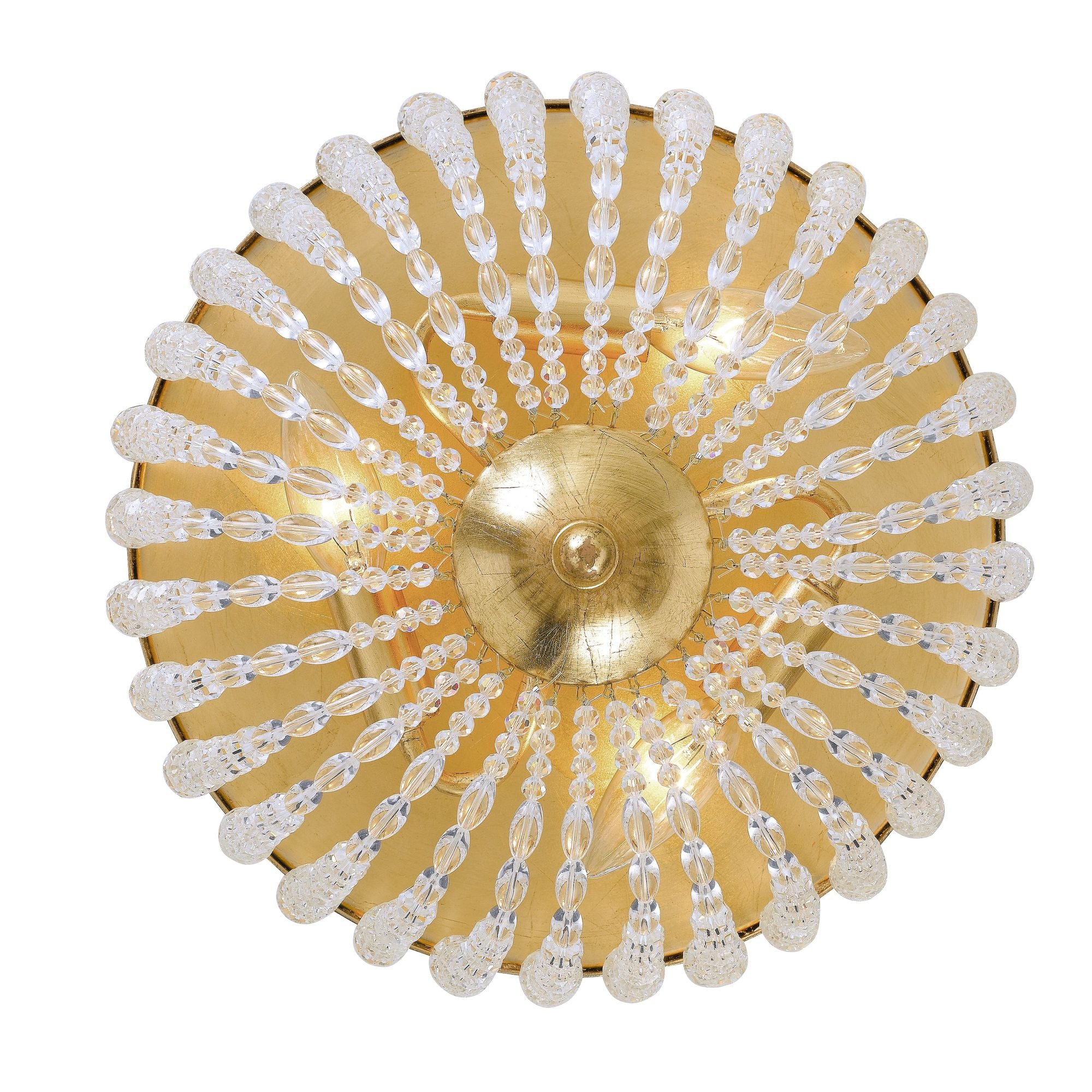 Rylee 3 Light Antique Gold Flush Mount Hand Cut Crystal Beads 12.5"W x 6.5"H x 12.5"D