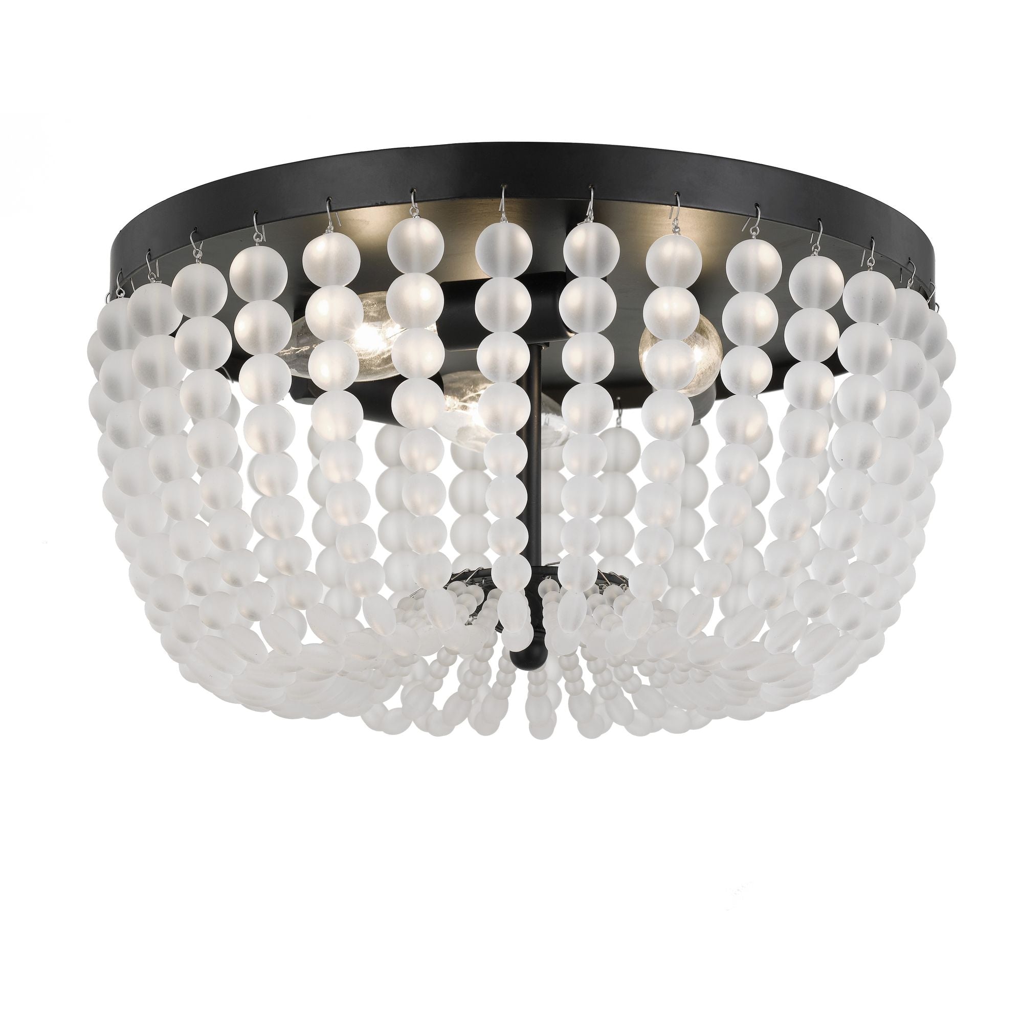 Rylee 3 Light Matte Black Flush Mount Frosted Glass Beads 12.5"W x 6.5"H x 12.5"D