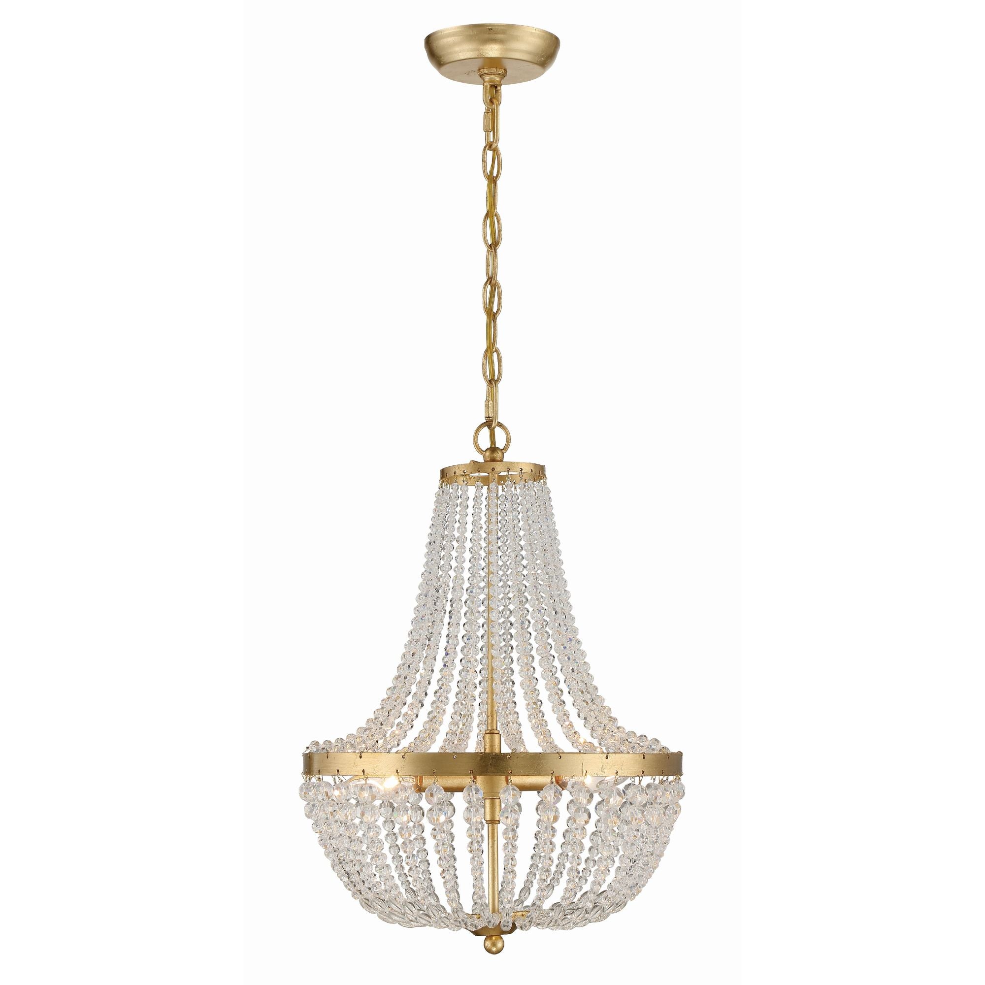Rylee 3 Light Antique Gold Mini Chandelier Hand Cut Crystal Beads 14"W x 19"H x 14"D