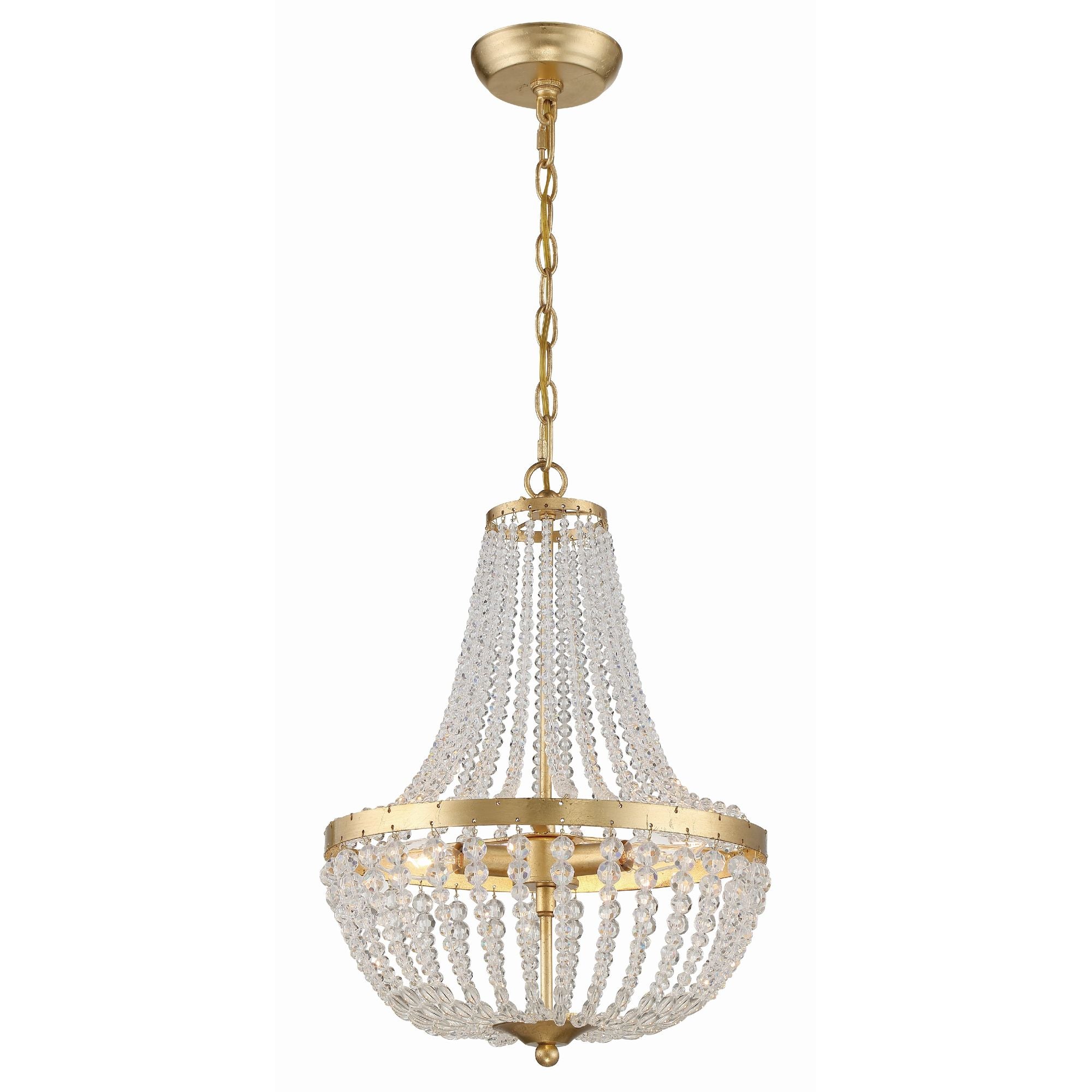 Rylee 3 Light Antique Gold Mini Chandelier Hand Cut Crystal Beads 14"W x 19"H x 14"D