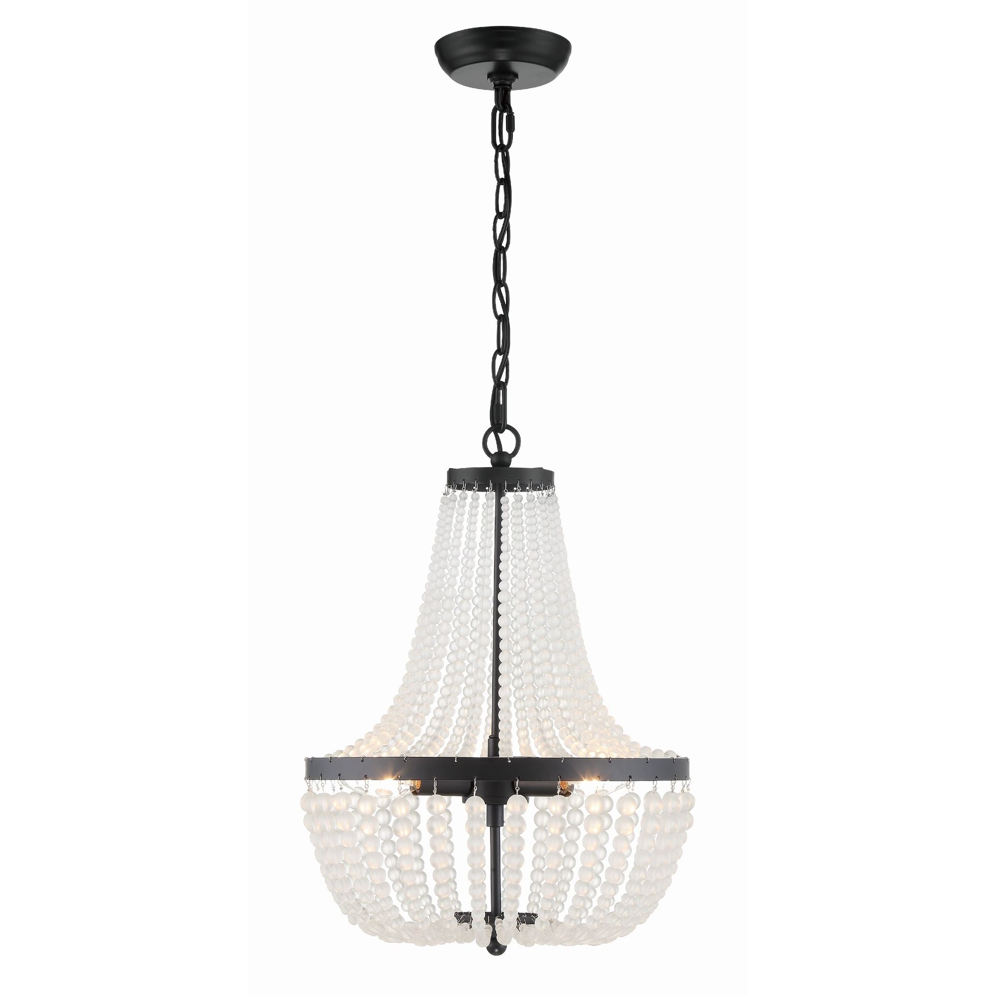 Rylee 3 Light Matte Black Mini Chandelier Frosted Glass Beads 14"W x 19"H x 14"D