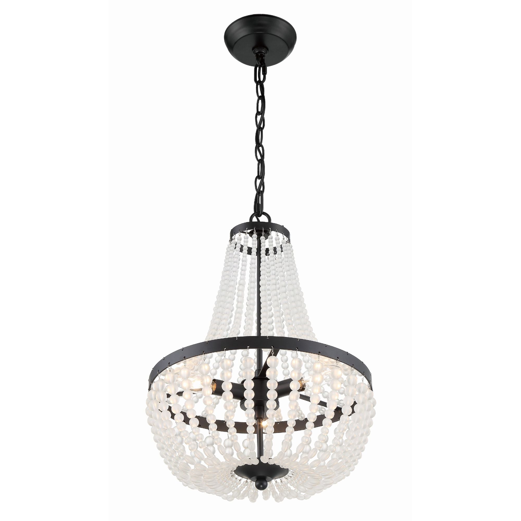 Rylee 3 Light Matte Black Mini Chandelier Frosted Glass Beads 14"W x 19"H x 14"D
