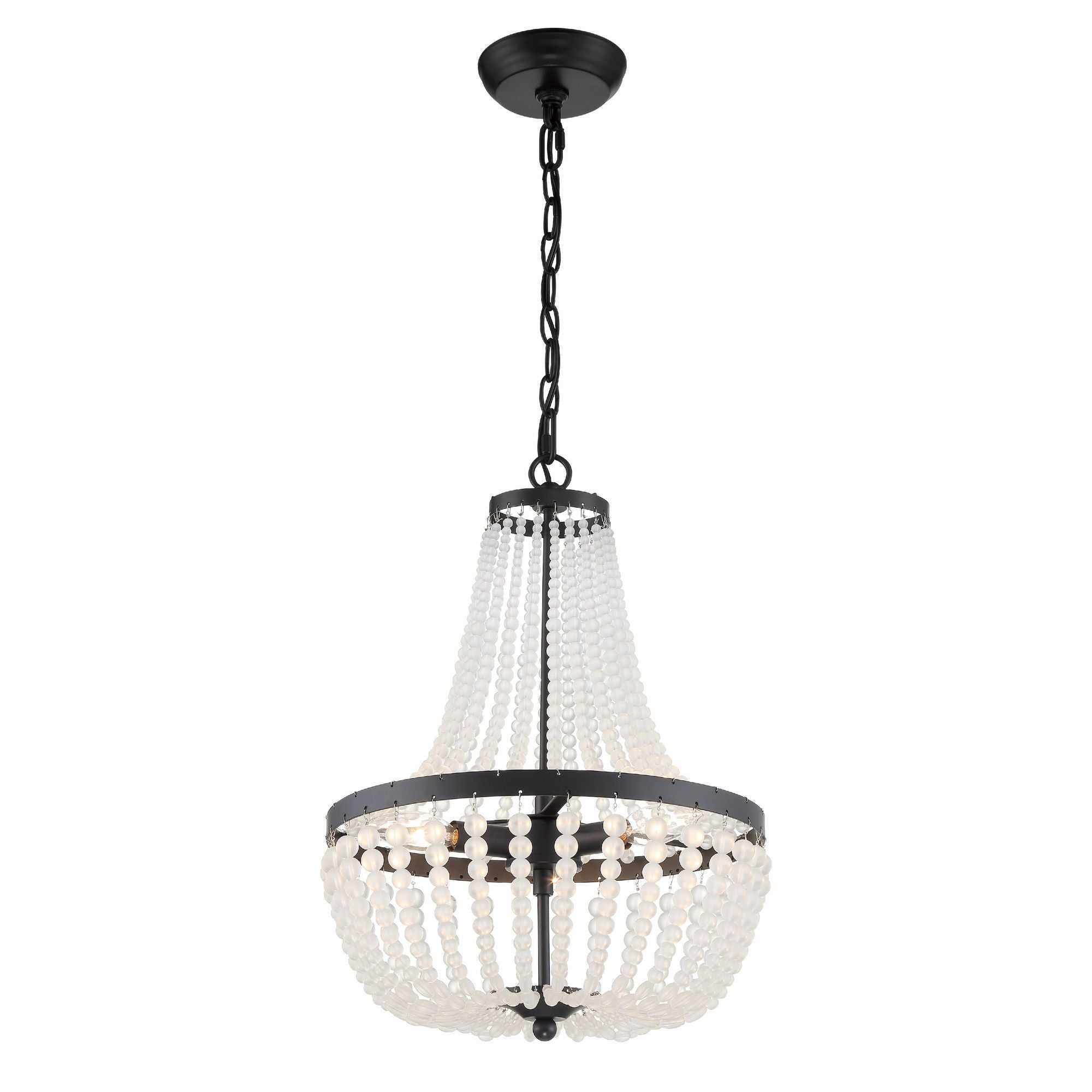 Rylee 3 Light Matte Black Mini Chandelier Frosted Glass Beads 14"W x 19"H x 14"D