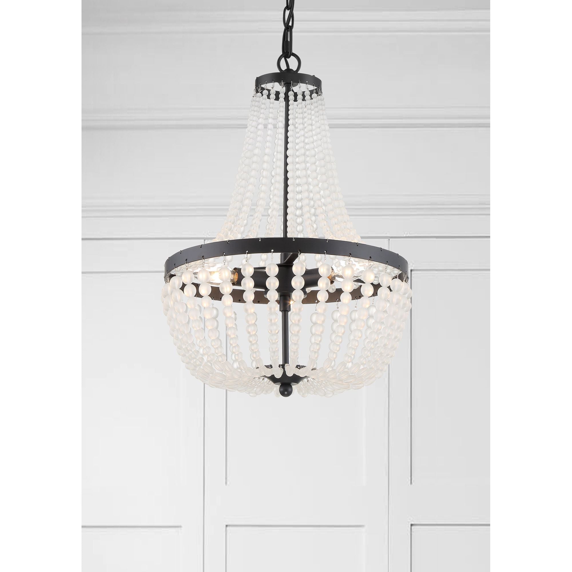 Rylee 3 Light Matte Black Mini Chandelier Frosted Glass Beads 14"W x 19"H x 14"D