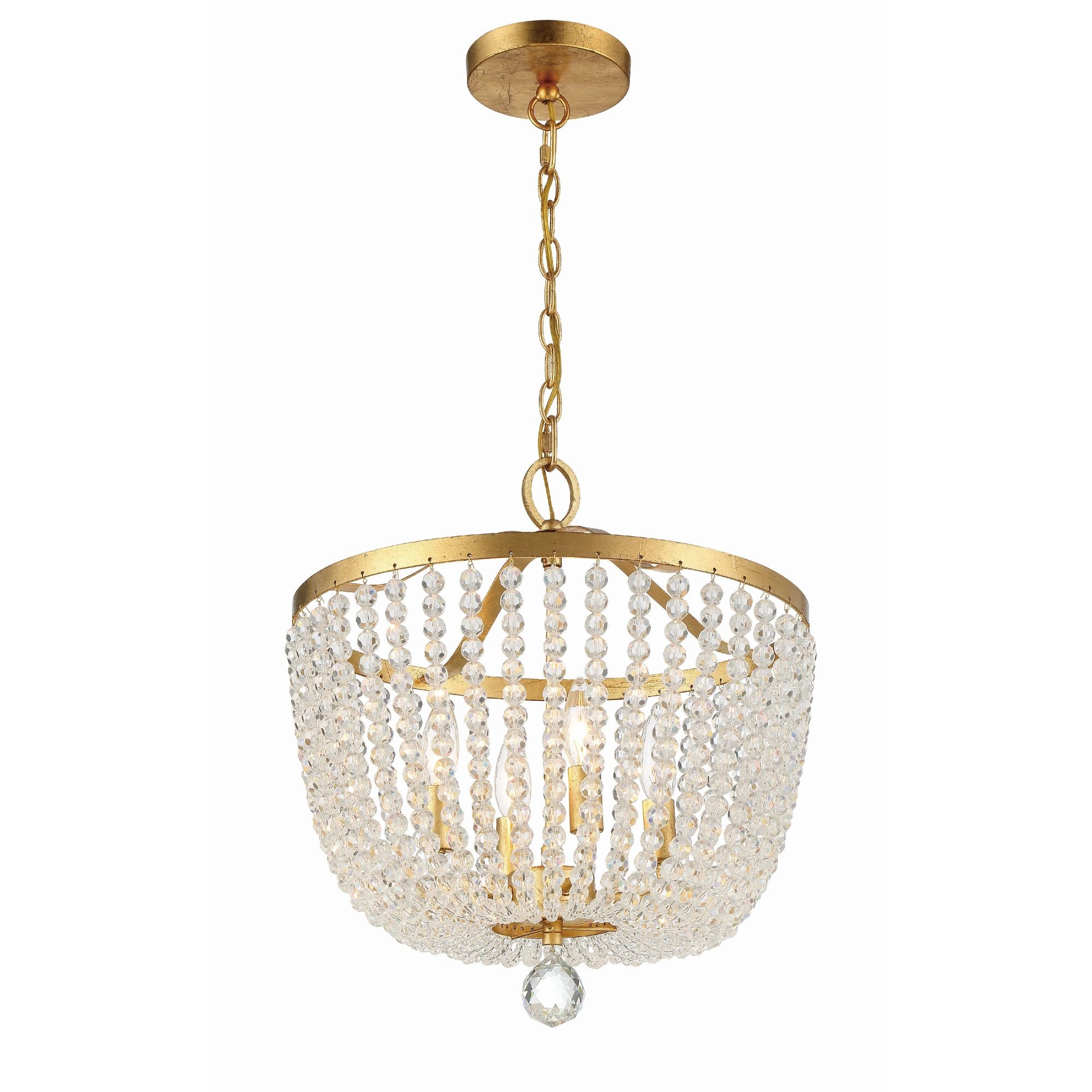 Rylee 4 Light Antique Gold Chandelier Hand Cut Crystal Beads 16.5"W x 18"H x 16.5"D