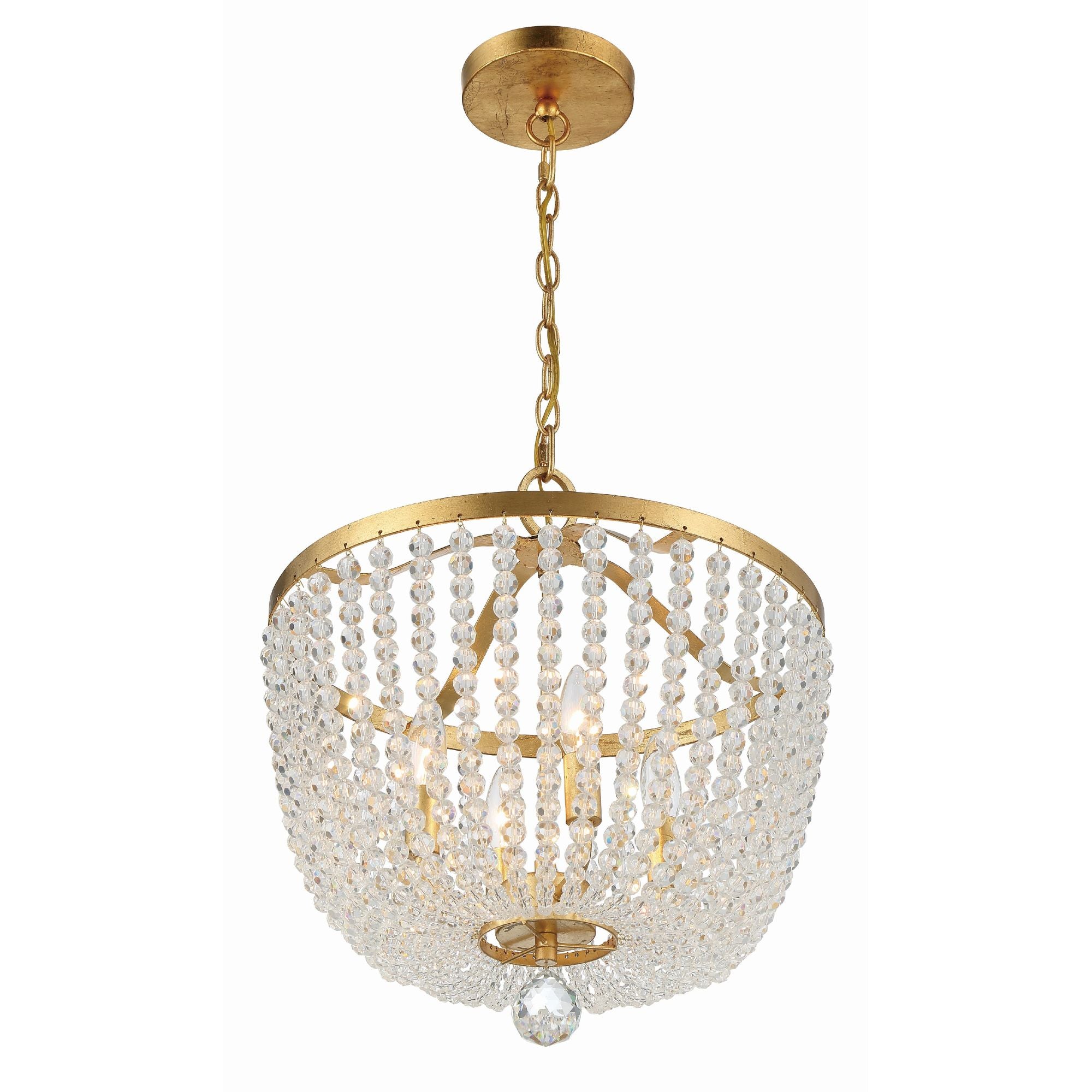 Rylee 4 Light Antique Gold Chandelier Hand Cut Crystal Beads 16.5"W x 18"H x 16.5"D