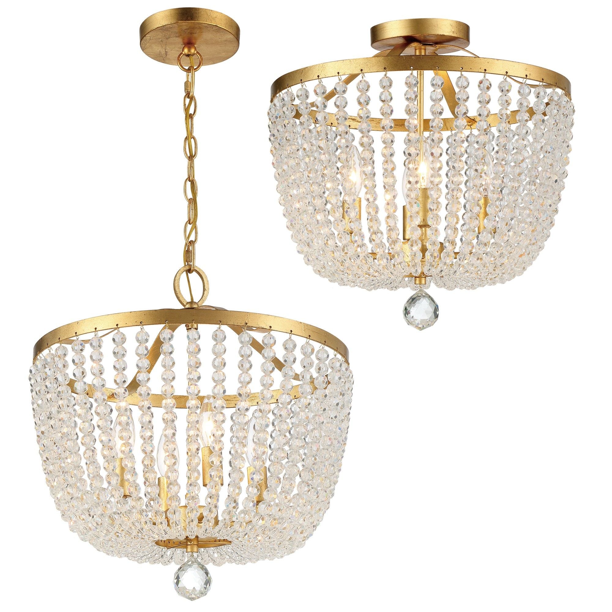 Rylee 4 Light Antique Gold Chandelier Hand Cut Crystal Beads 16.5"W x 18"H x 16.5"D