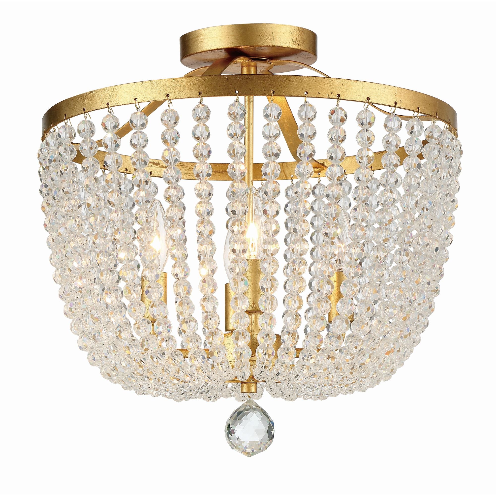 Rylee 4 Light Antique Gold Semi Flush Mount Hand Cut Crystal Beads 16.5"W x 16.5"H x 16.5"D