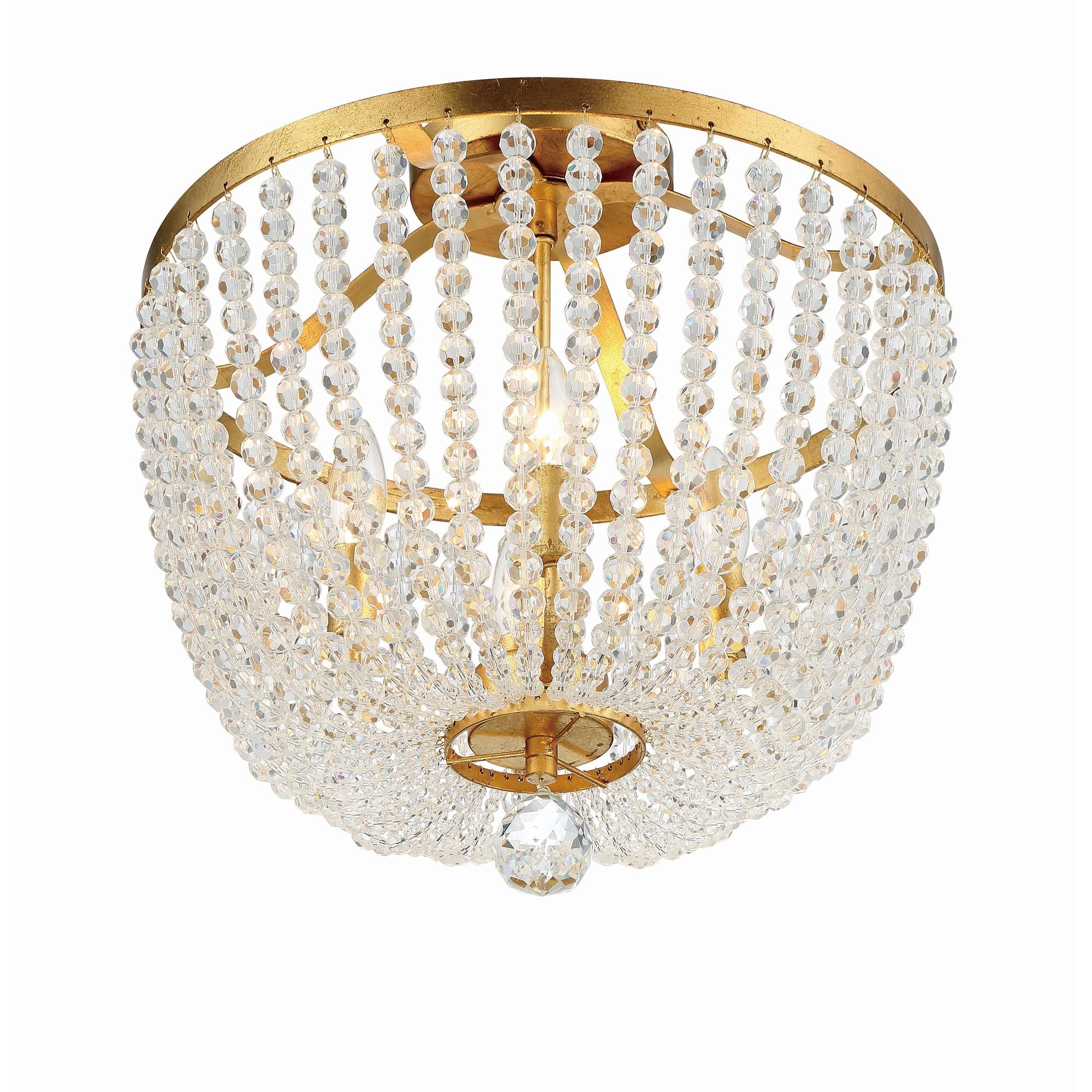 Rylee 4 Light Antique Gold Semi Flush Mount Hand Cut Crystal Beads 16.5"W x 16.5"H x 16.5"D