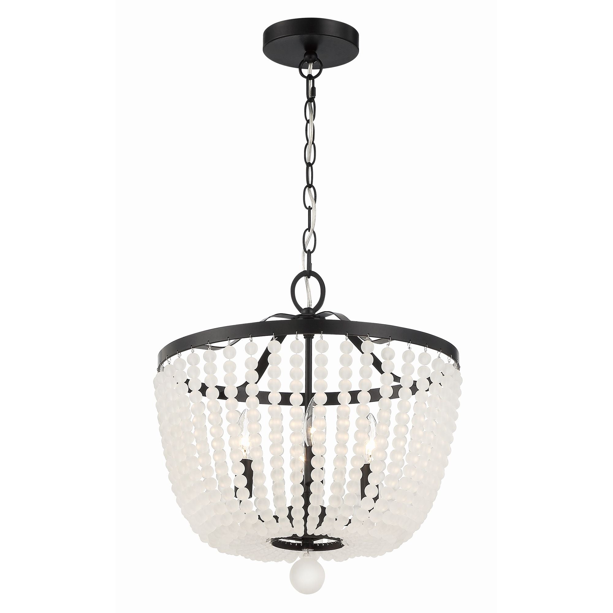 Rylee 4 Light Matte Black Frosted Beads Chandelier Frosted Glass Beads 16.5"W x 18"H x 16.5"D