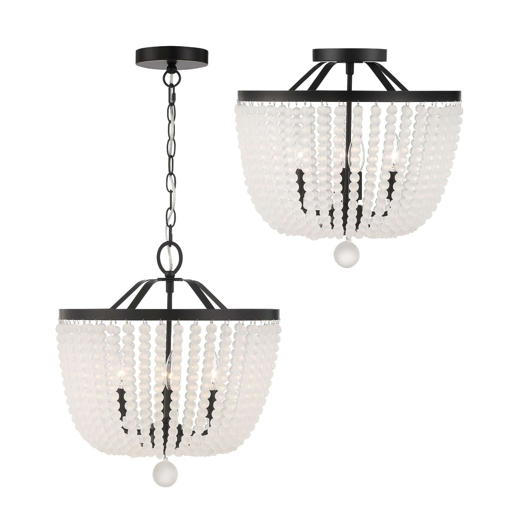Rylee 4 Light Matte Black Frosted Beads Chandelier Frosted Glass Beads 16.5"W x 18"H x 16.5"D
