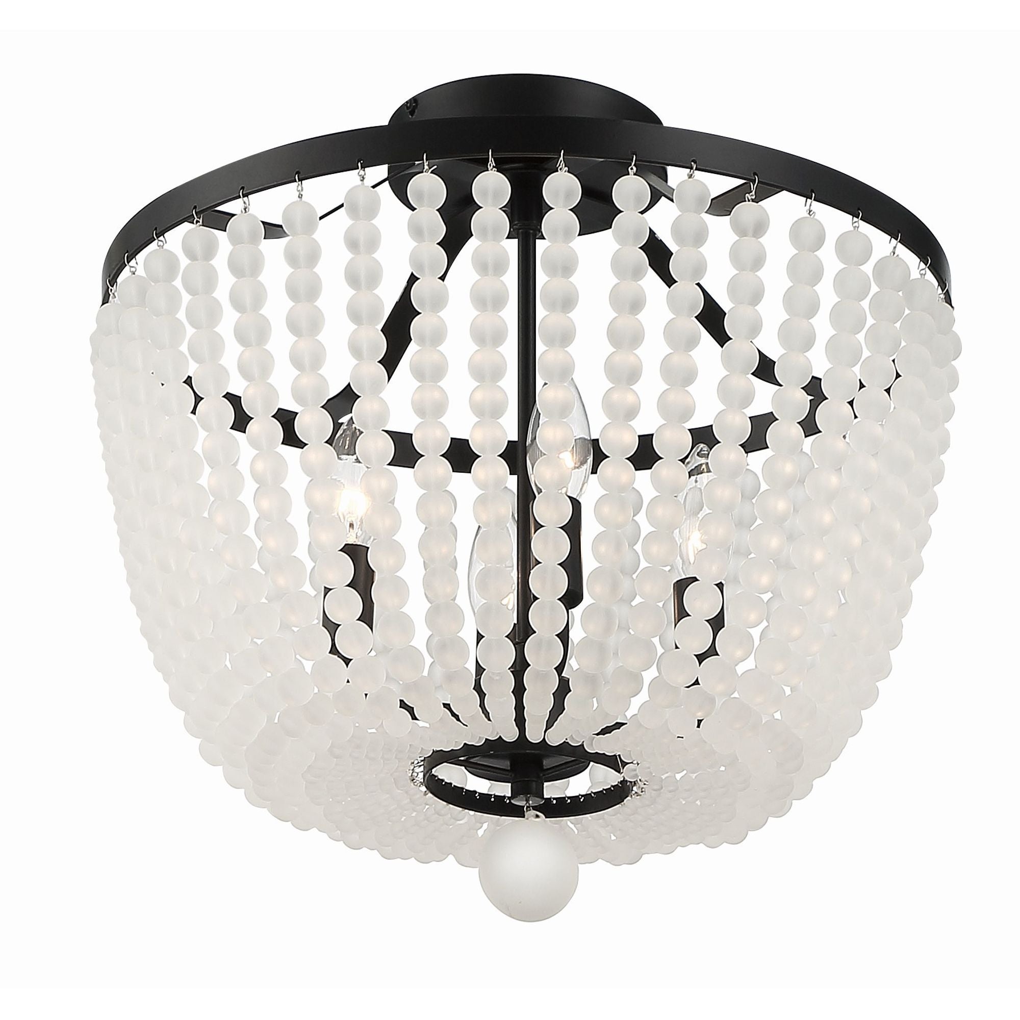 Rylee 4 Light Matte Black Frosted Beads Semi Flush Mount Frosted Glass Beads 16.5"W x 16.5"H x 16.5"D