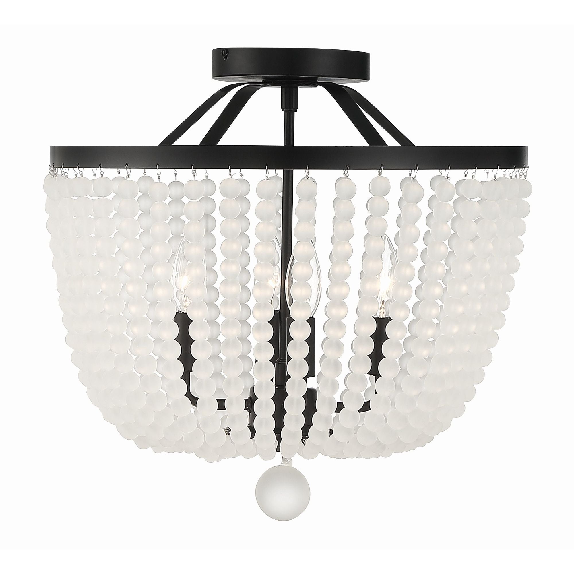 Rylee 4 Light Matte Black Frosted Beads Semi Flush Mount Frosted Glass Beads 16.5"W x 16.5"H x 16.5"D