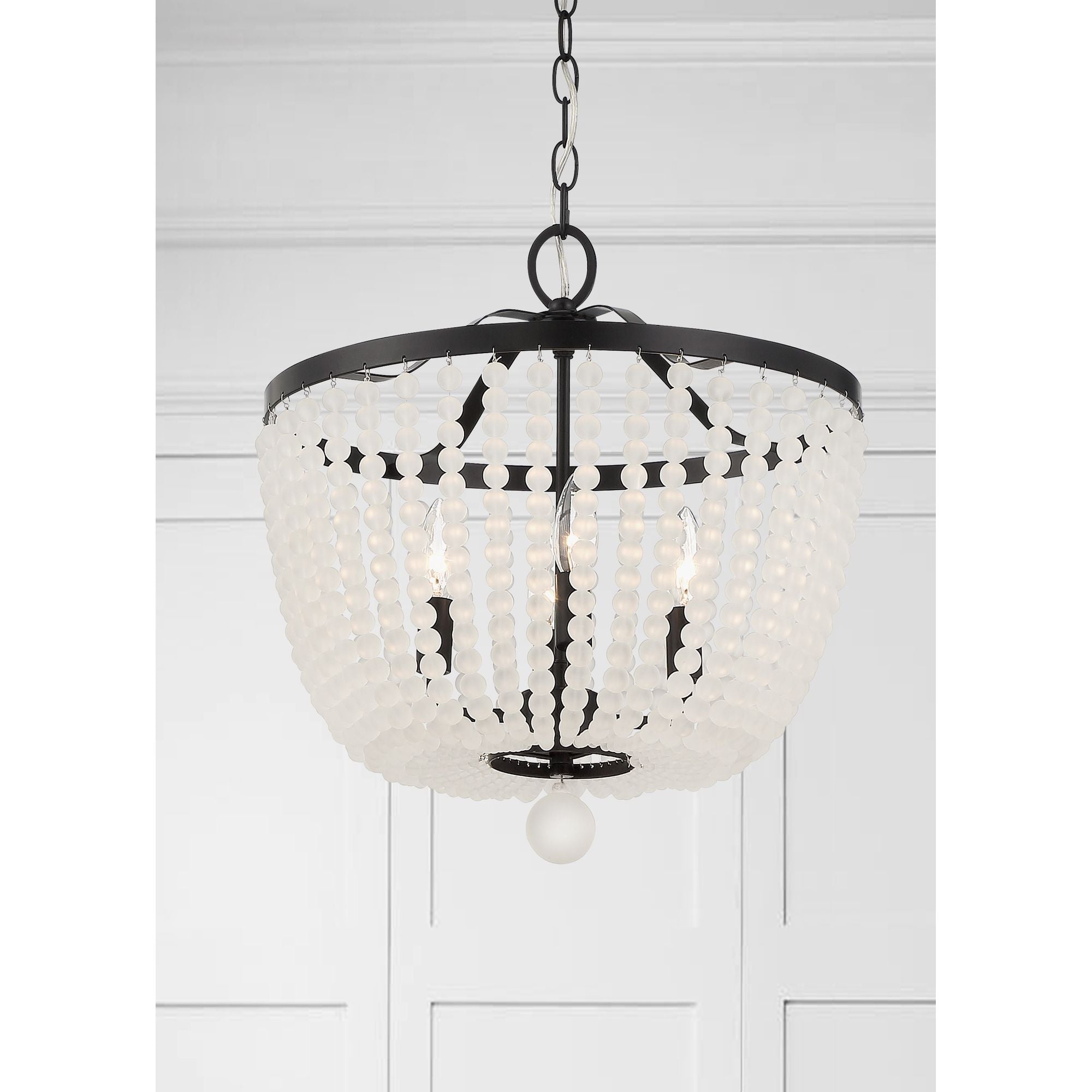 Rylee 4 Light Matte Black Frosted Beads Chandelier Frosted Glass Beads 16.5"W x 18"H x 16.5"D