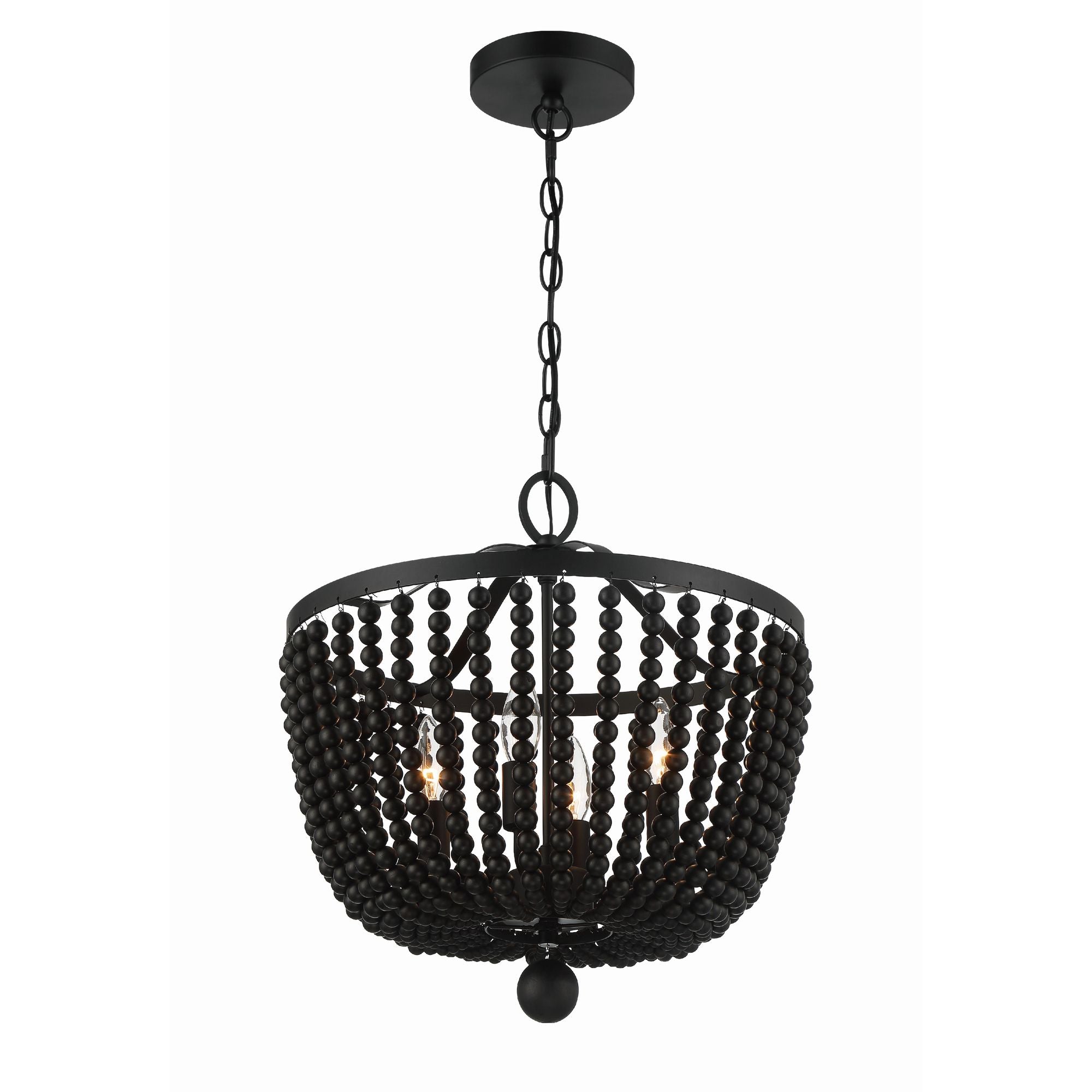 Rylee 4 Light Matte Black Chandelier Black Wood Beads 16.5"W x 18"H x 16.5"D