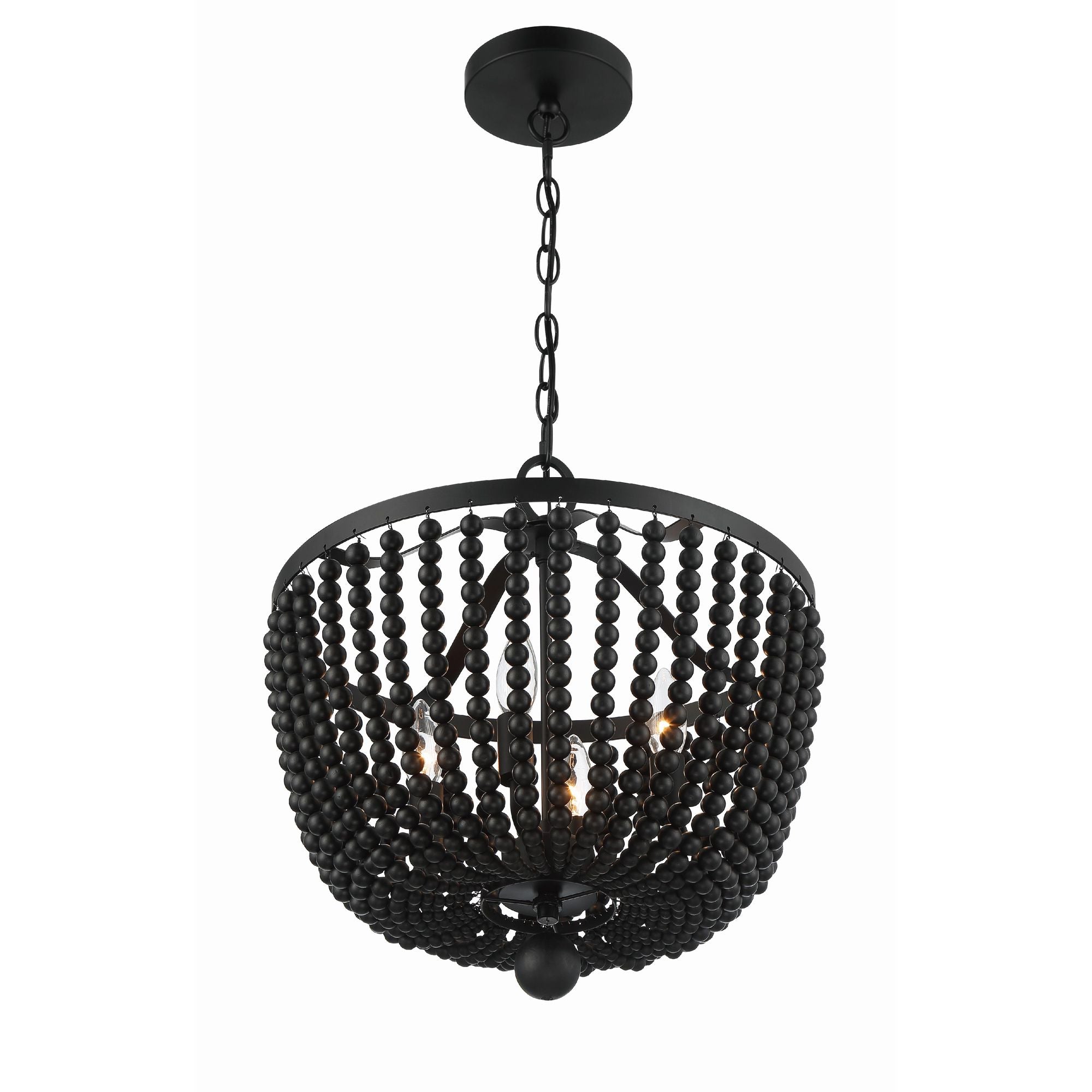 Rylee 4 Light Matte Black Chandelier Black Wood Beads 16.5"W x 18"H x 16.5"D