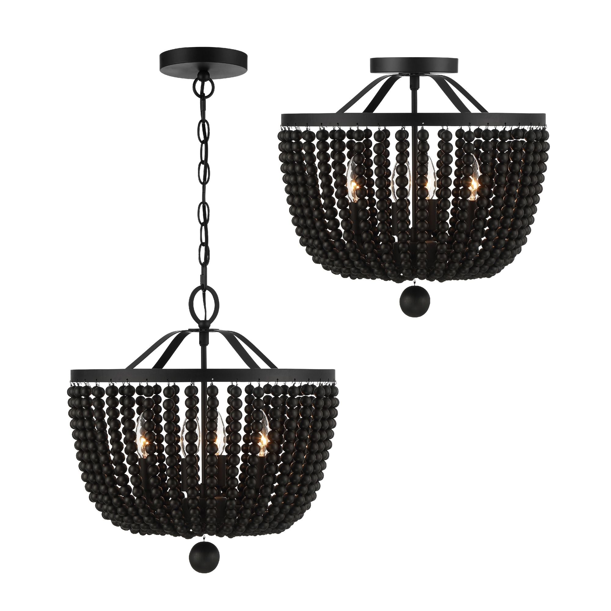 Rylee 4 Light Matte Black Chandelier Black Wood Beads 16.5"W x 18"H x 16.5"D