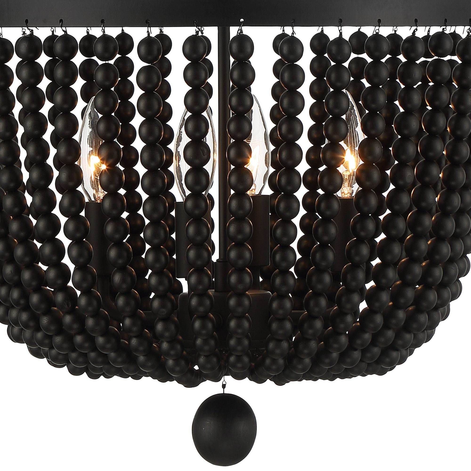 Rylee 4 Light Matte Black Chandelier Black Wood Beads 16.5"W x 18"H x 16.5"D