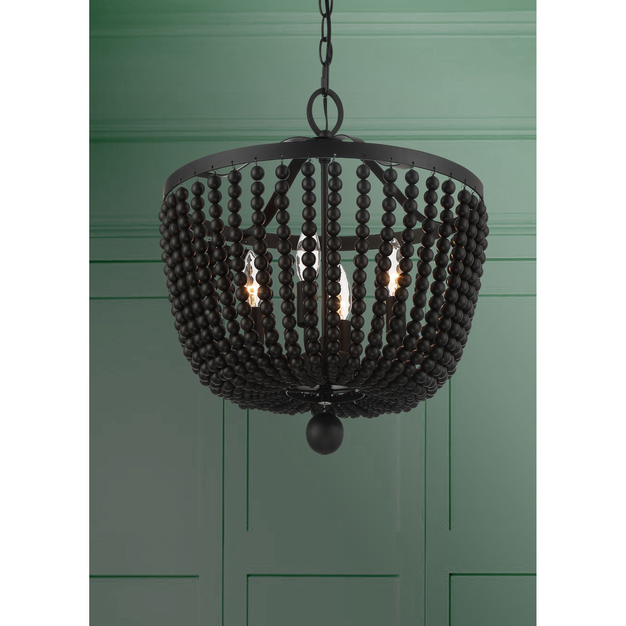 Rylee 4 Light Matte Black Chandelier Black Wood Beads 16.5"W x 18"H x 16.5"D