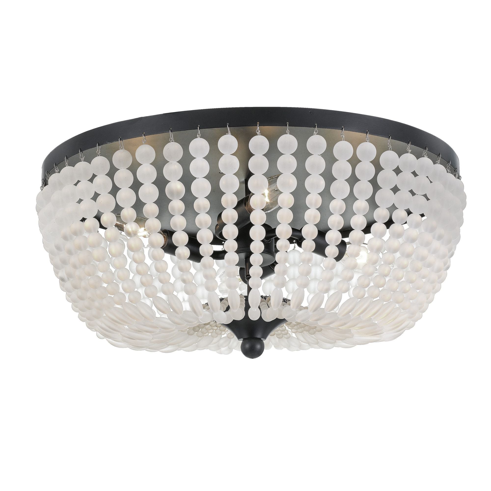Rylee 4 Light Matte Black Flush Mount Frosted Glass Beads 18.5"W x 7.5"H x 18.5"D