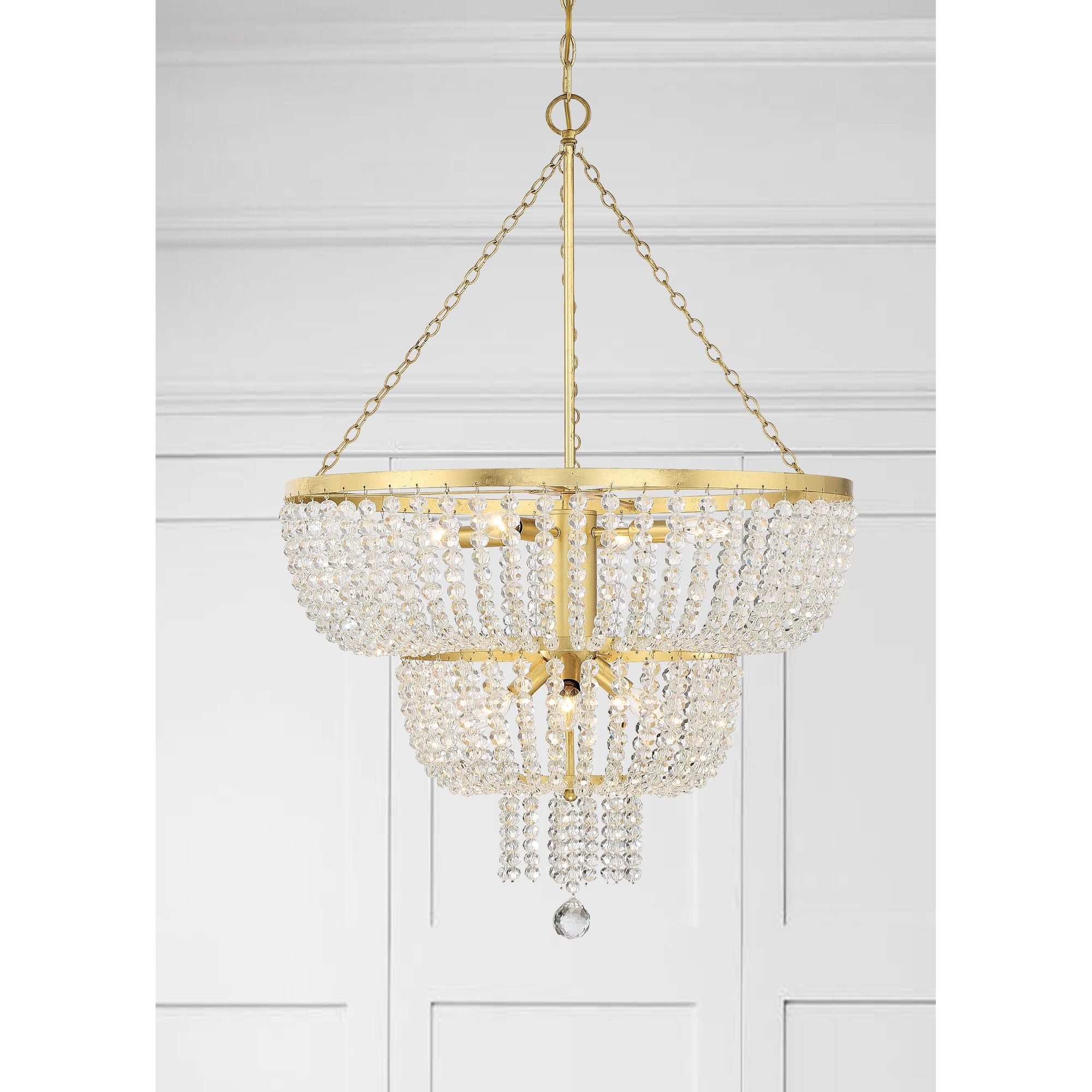 Rylee 8 Light Antique Gold Chandelier Hand Cut Crystal Beads 24.75"W x 37.5"H x 24.75"D